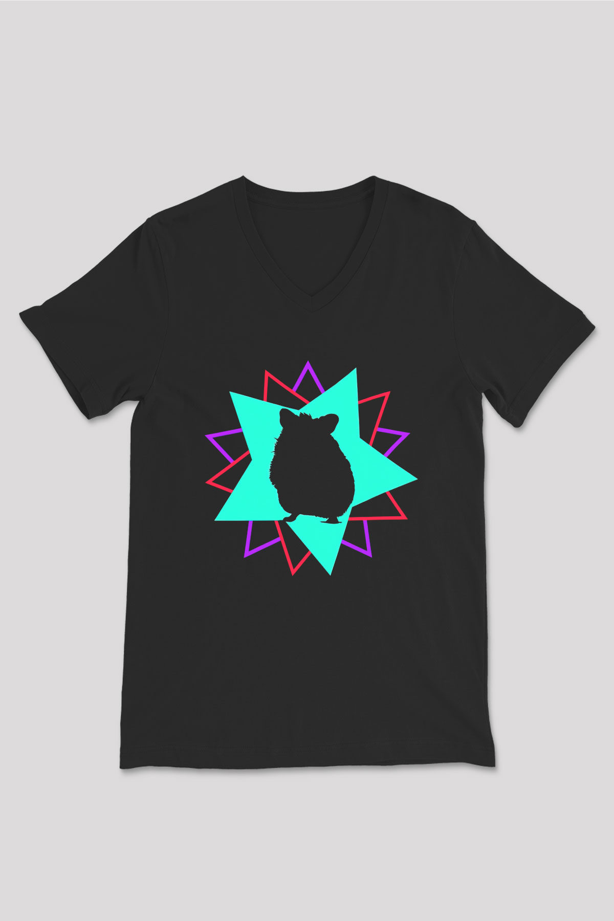 Hamster Siyah Unisex V Yaka Tişört