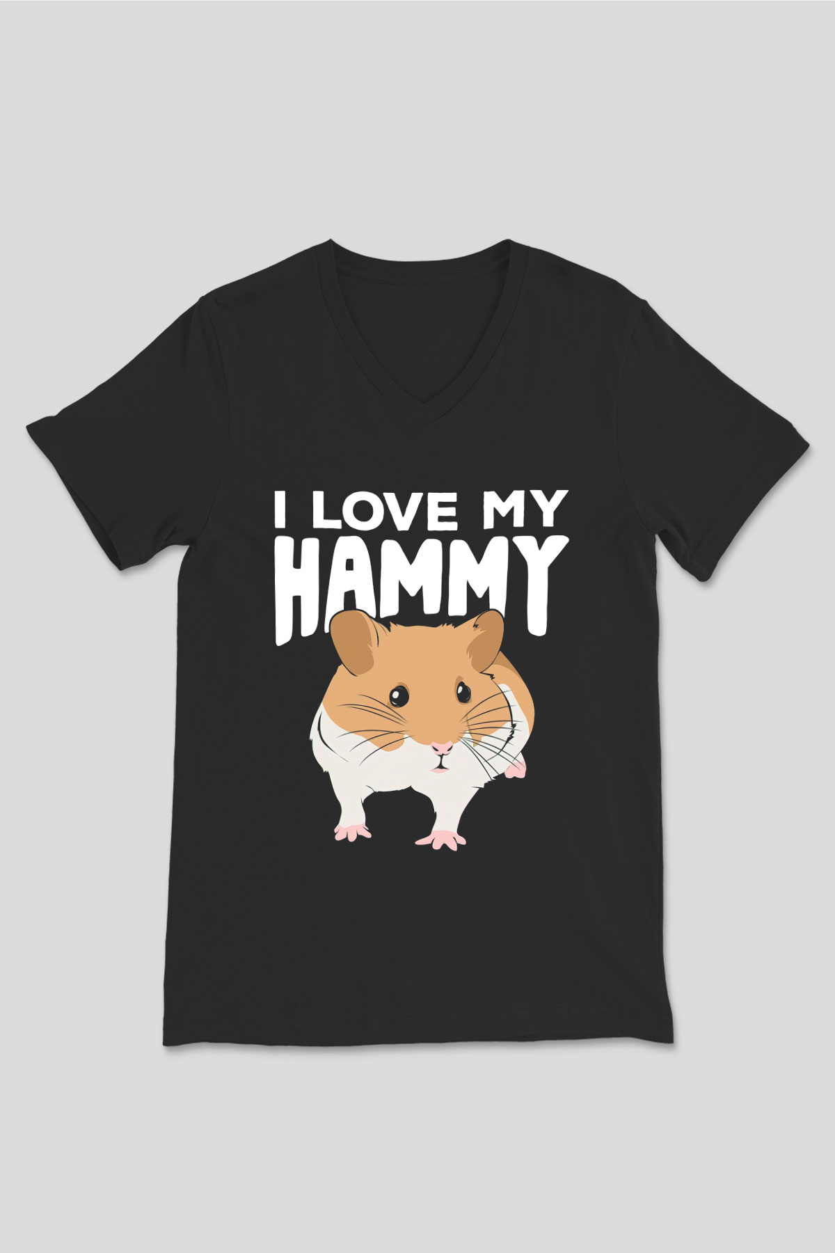 Hamster Siyah Unisex V Yaka Tişört