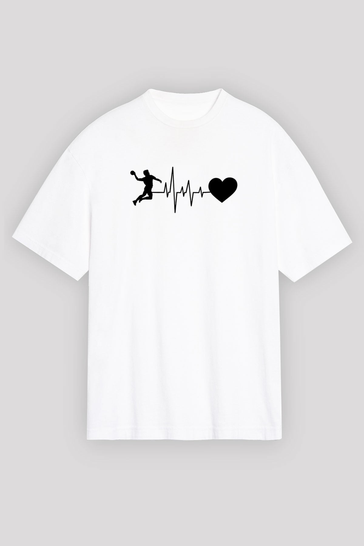 Handball Baskılı Unisex Beyaz Oversize Tişört - Tshirt