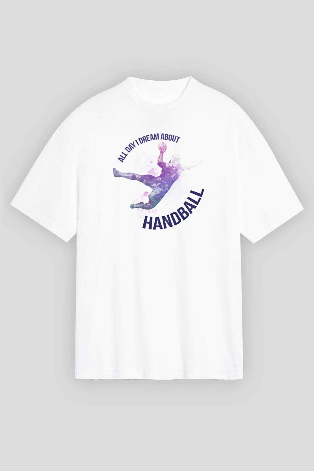 Handball Baskılı Unisex Beyaz Oversize Tişört - Tshirt
