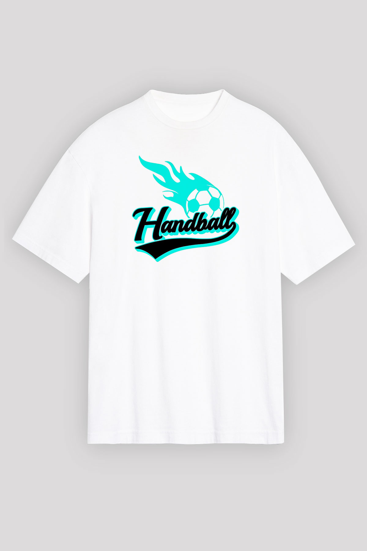 Handball Baskılı Unisex Beyaz Oversize Tişört - Tshirt