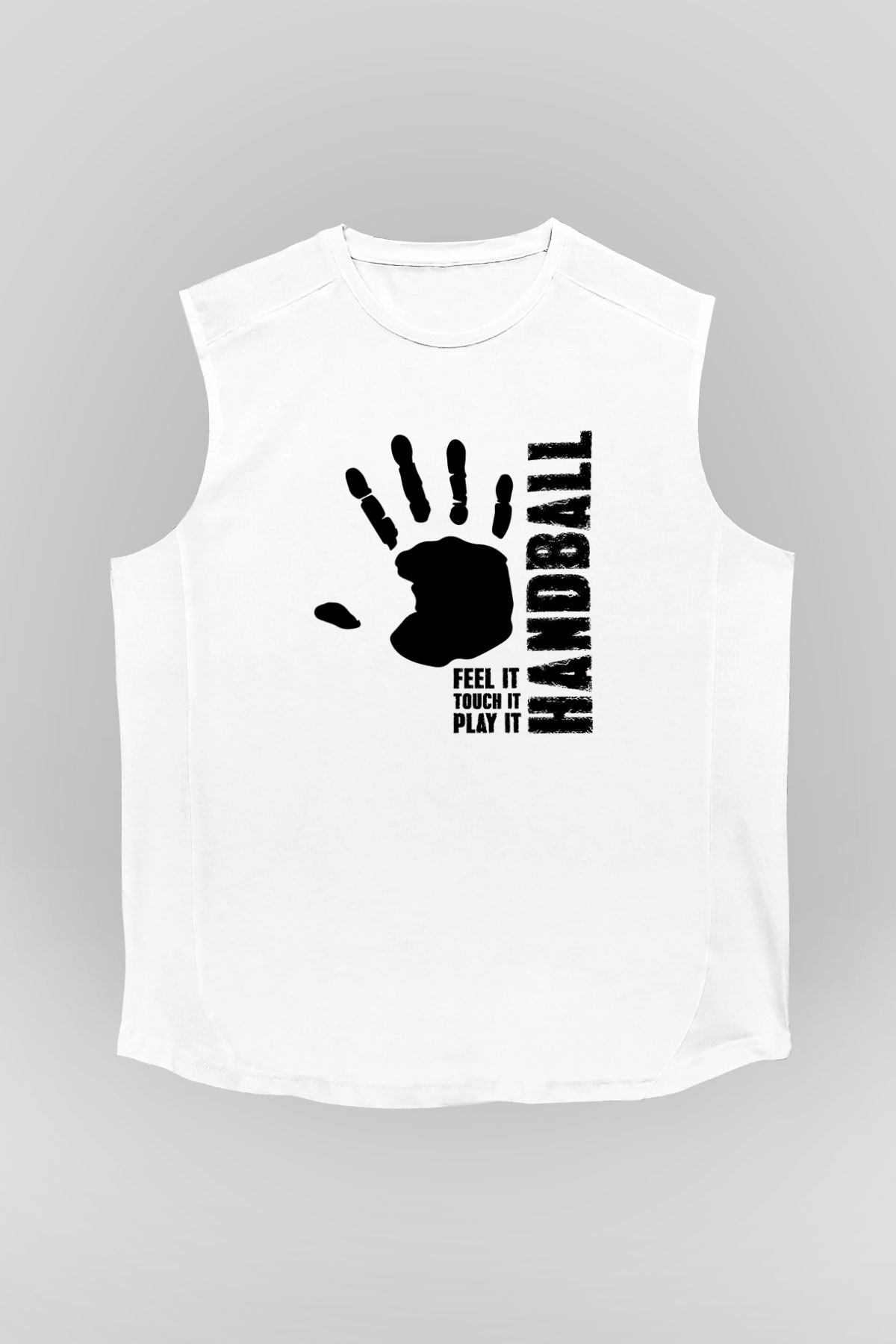 Handball Baskılı Unisex Kolsuz Beyaz Tişört