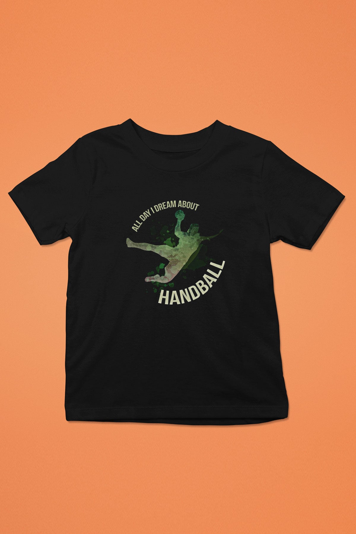 Handball Baskılı Unisex Siyah Çocuk Tİşörtü - Tshirt