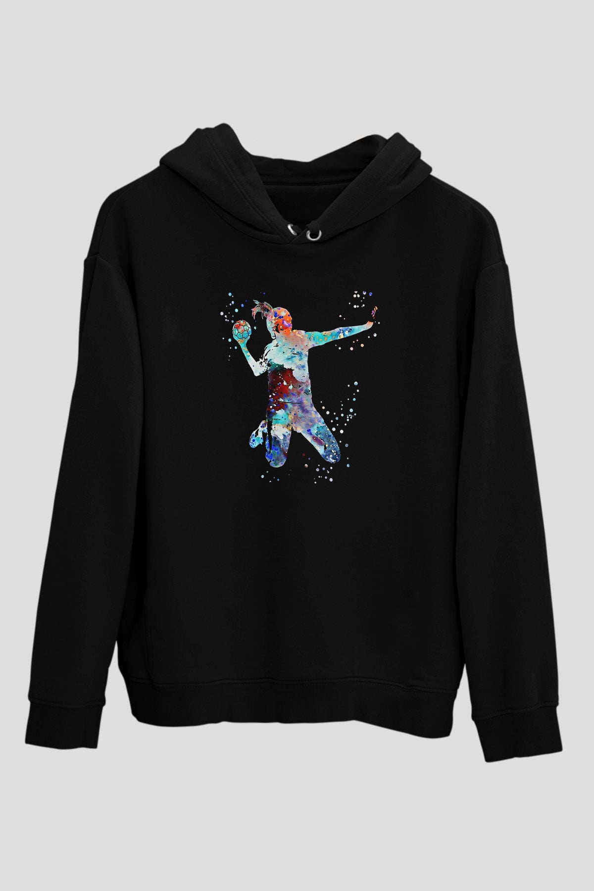Handball Baskılı Unisex Siyah Hoodie