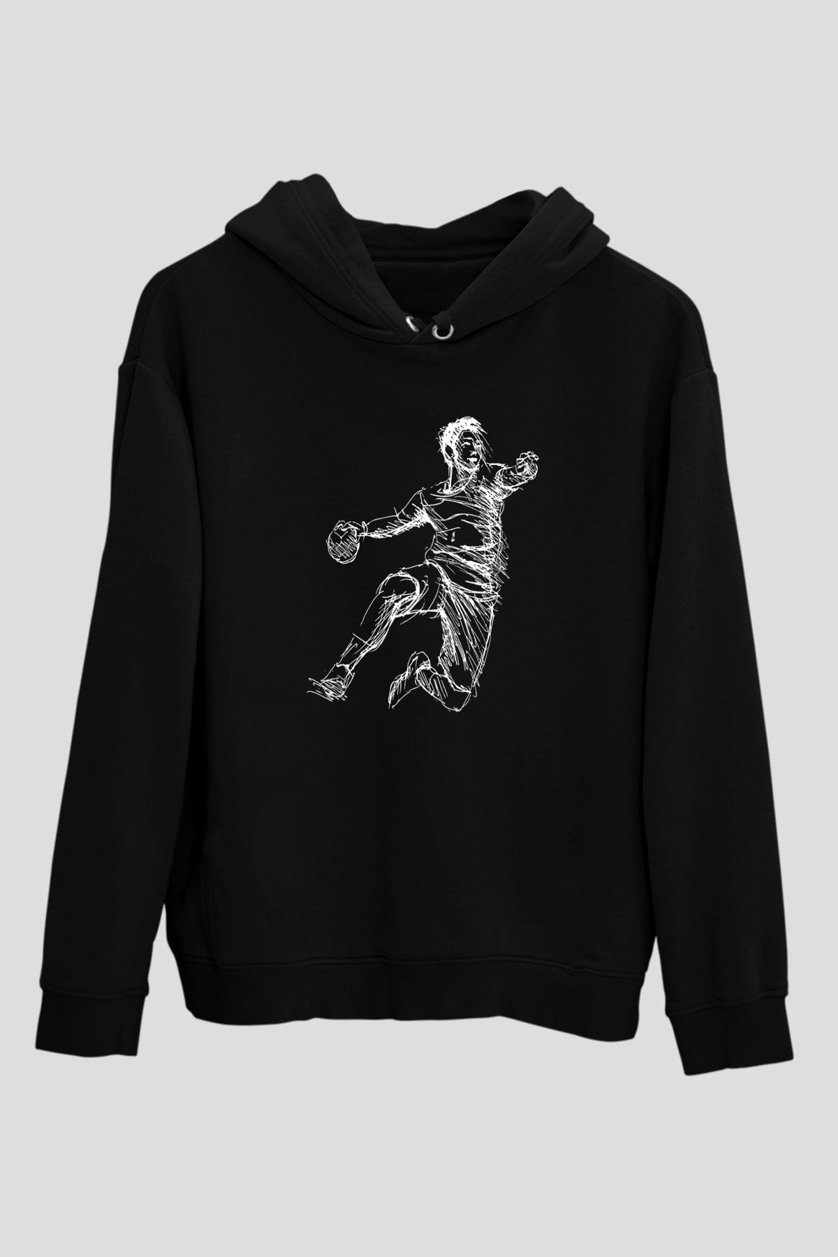 Handball Baskılı Unisex Siyah Hoodie