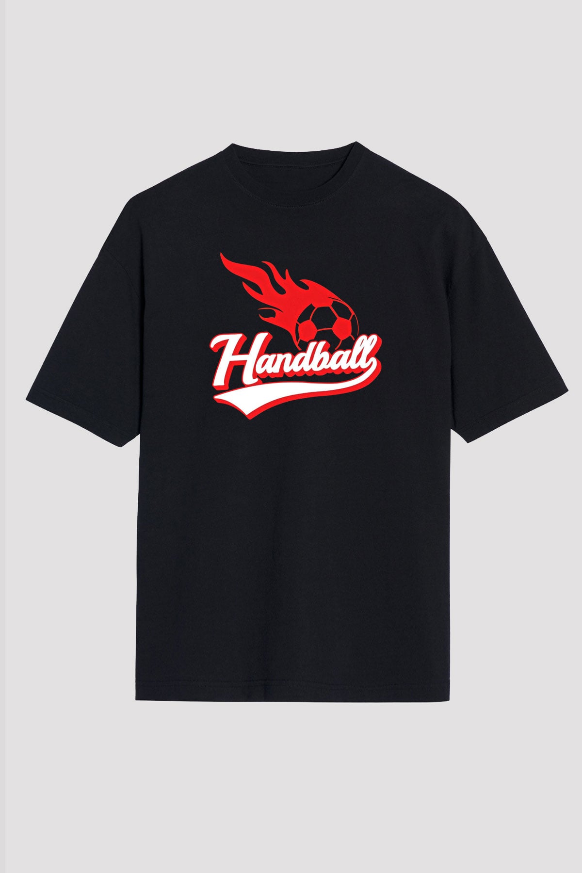 Handball Baskılı Unisex Siyah Oversize Tişört