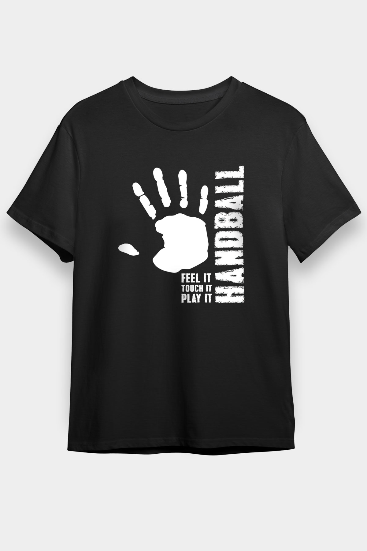 Handball Baskılı Unisex Siyah Tişört - Tshirt