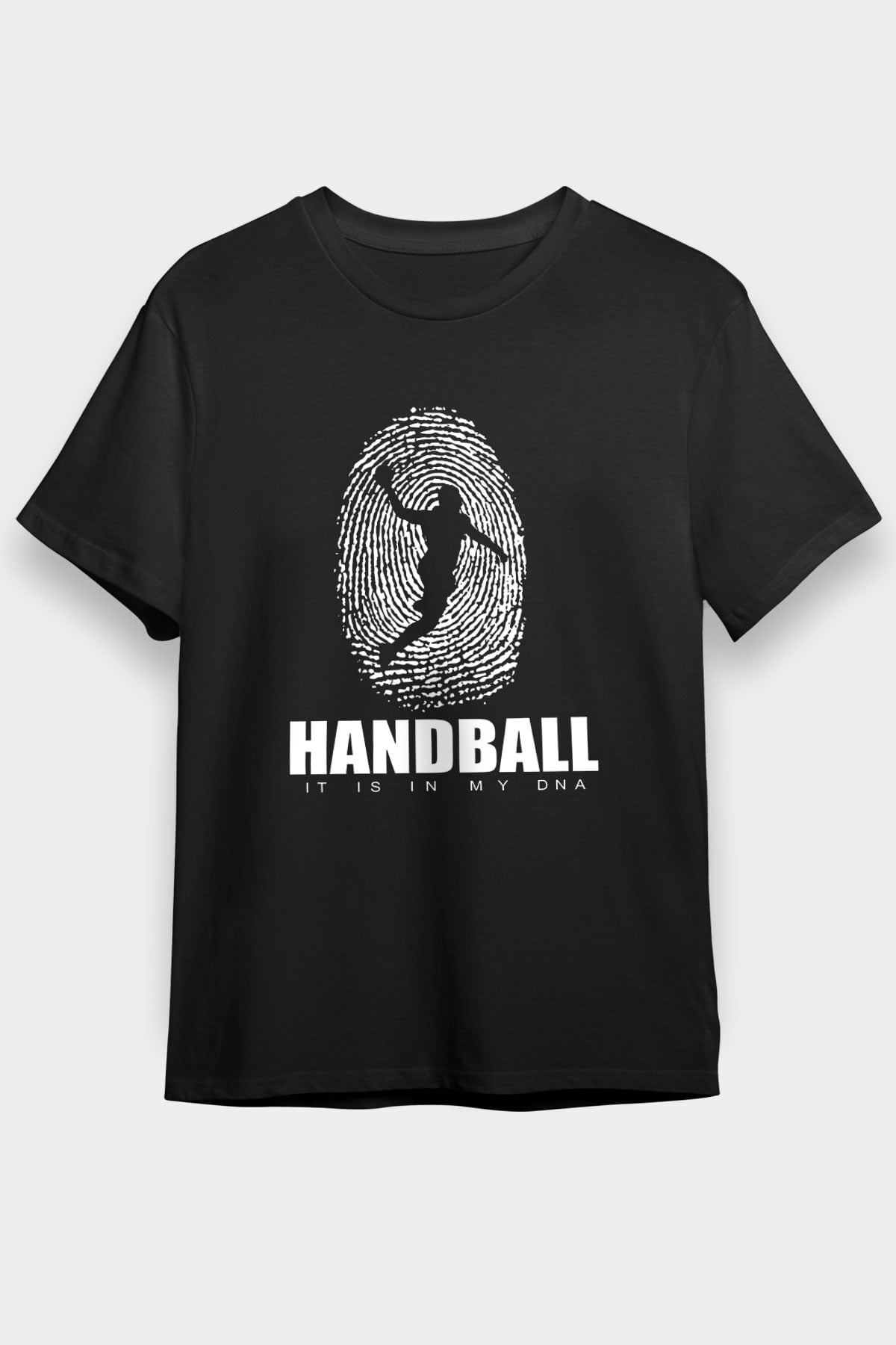 Handball Baskılı Unisex Siyah Tişört - Tshirt