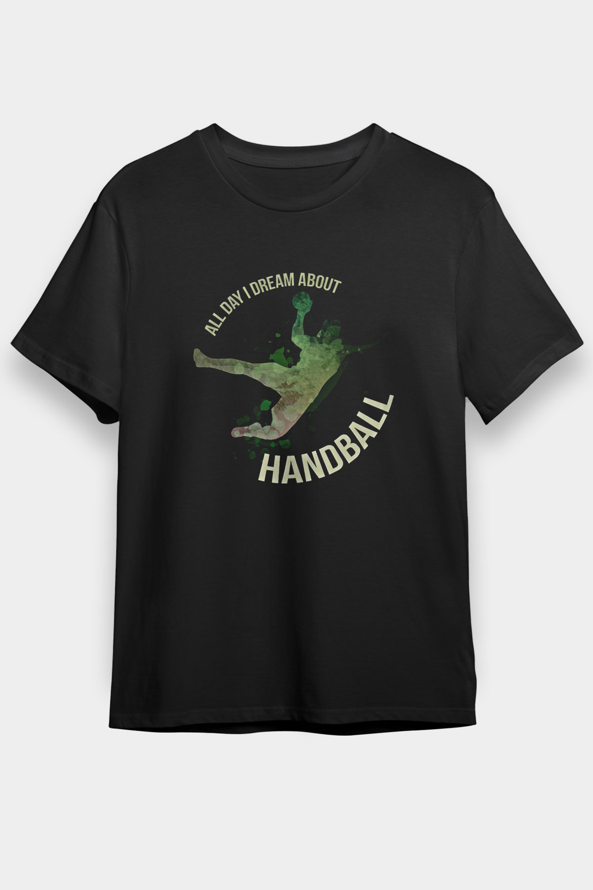 Handball Baskılı Unisex Siyah Tişört - Tshirt