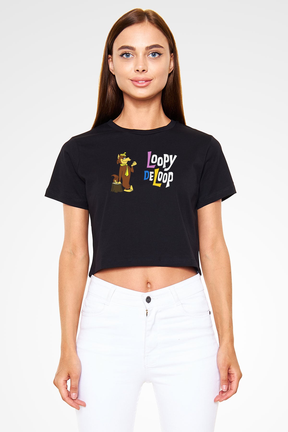 Hanna-Barbera Siyah   Crop Top Tişört