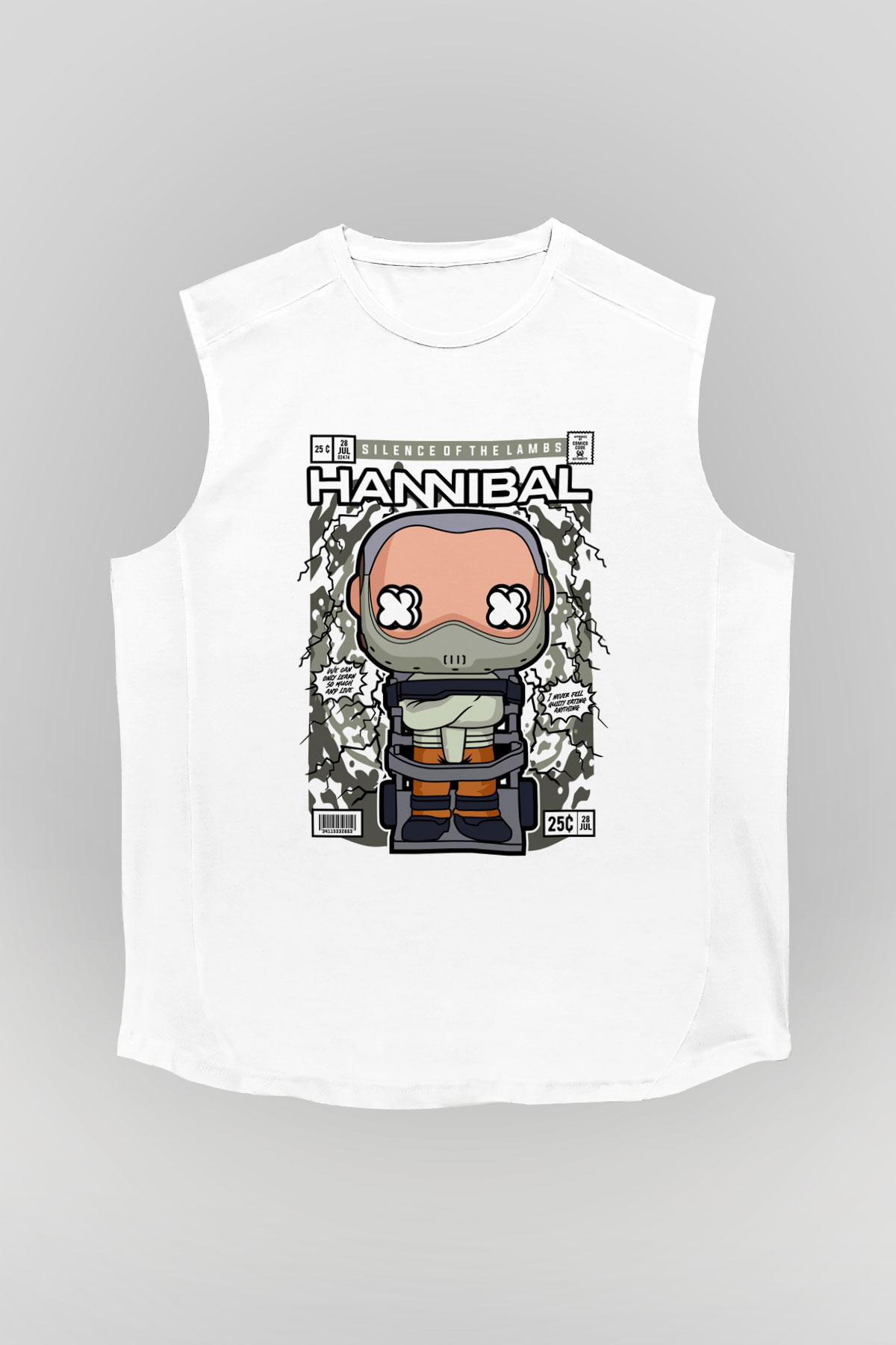 Hannibal Baskılı Unisex Beyaz Kolsuz Tişört