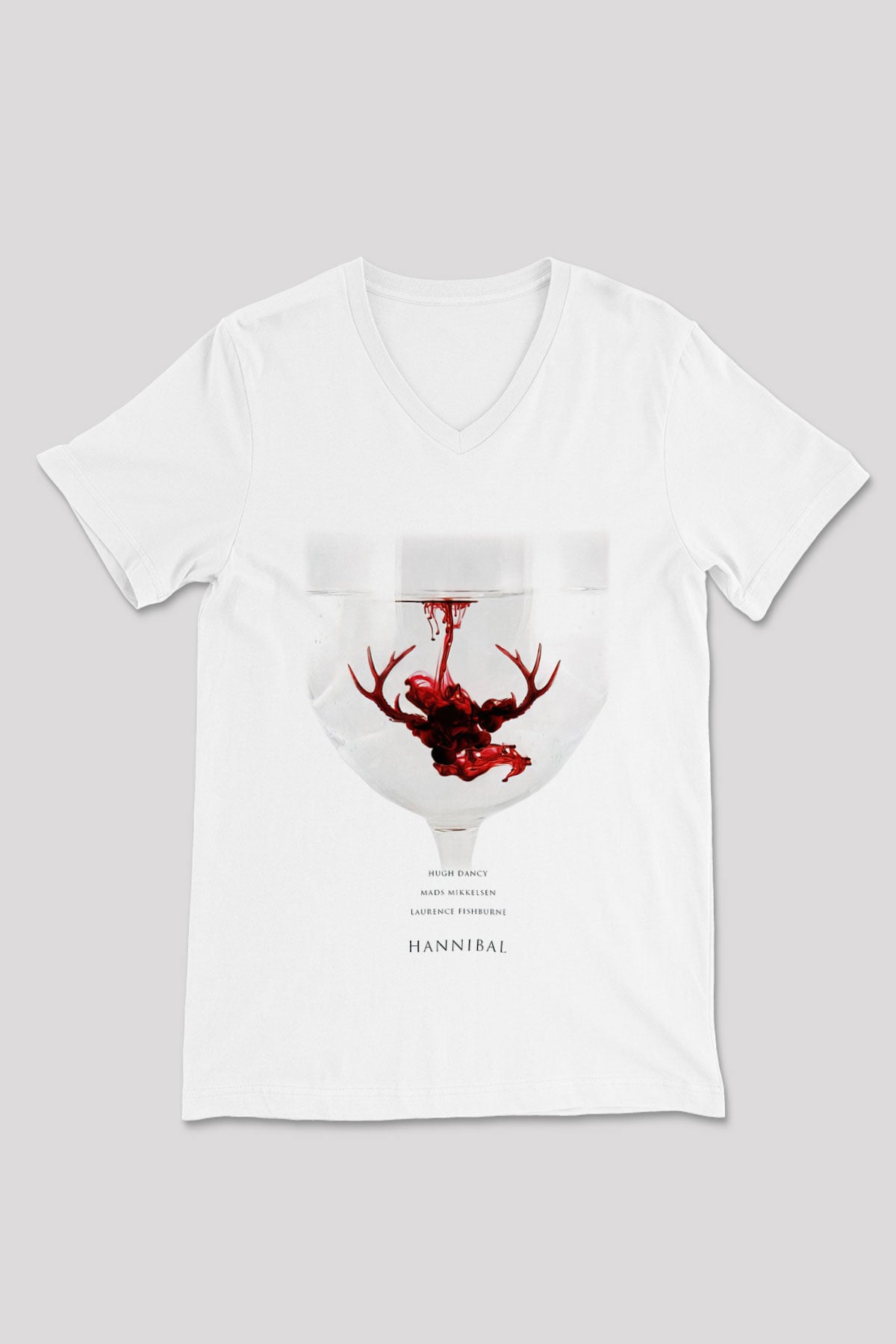 Hannibal Beyaz Unisex V Yaka Tişört T-Shirt