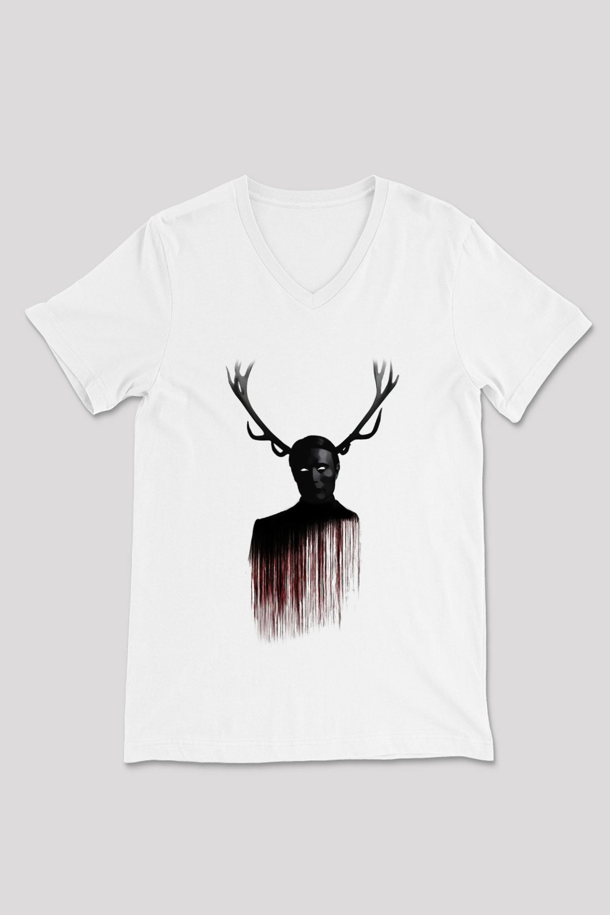 Hannibal Beyaz Unisex V Yaka Tişört T-Shirt