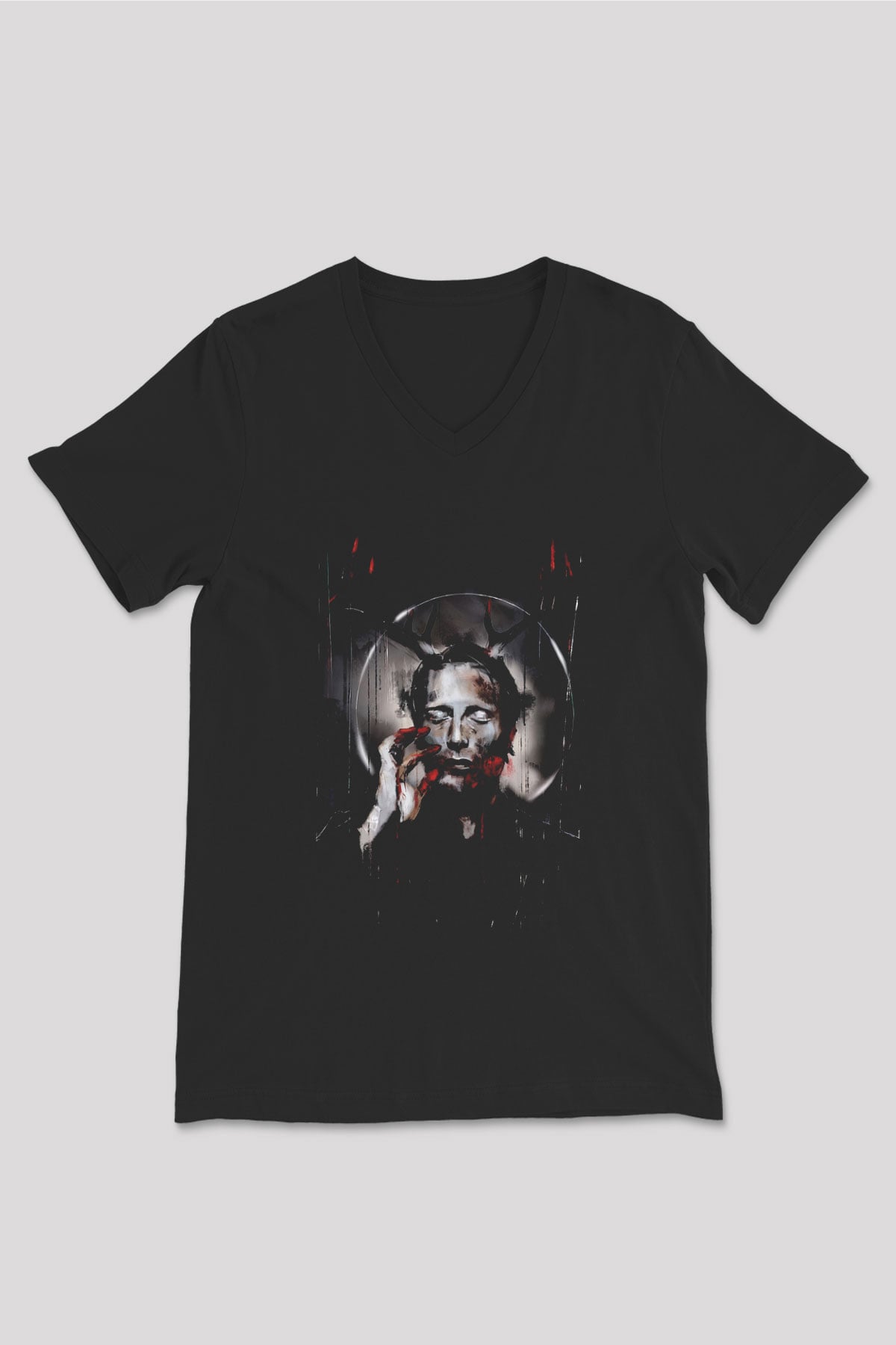 Hannibal Siyah Unisex V Yaka Tişört T-Shirt