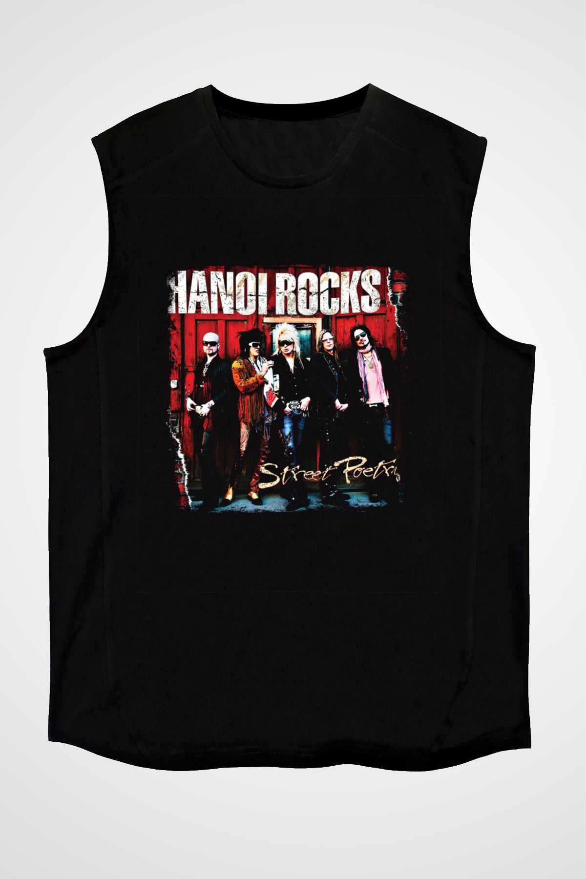 Hanoi Rocks Baskılı Unisex Siyah Kolsuz Tişört
