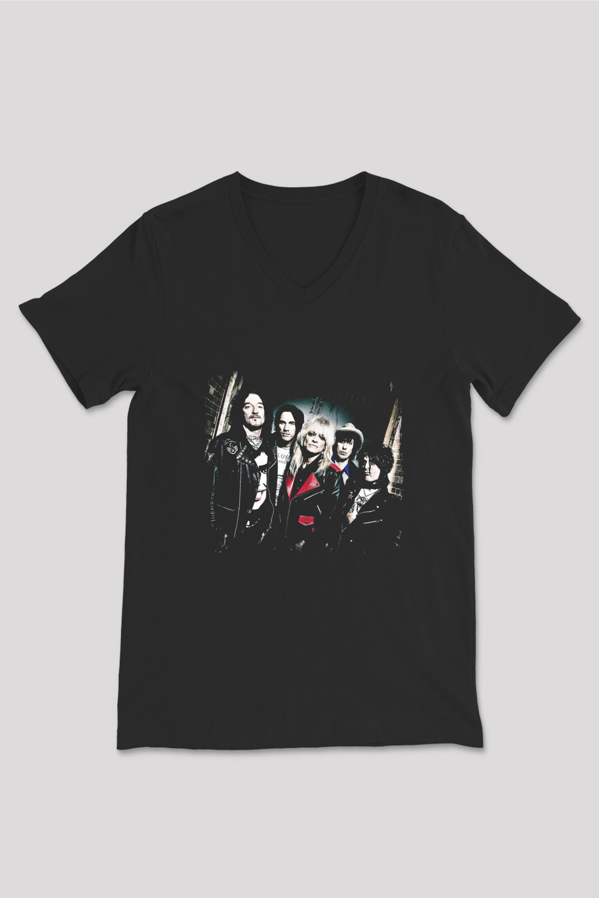 Hanoi Rocks Baskılı Unisex Siyah V Yaka Tişört