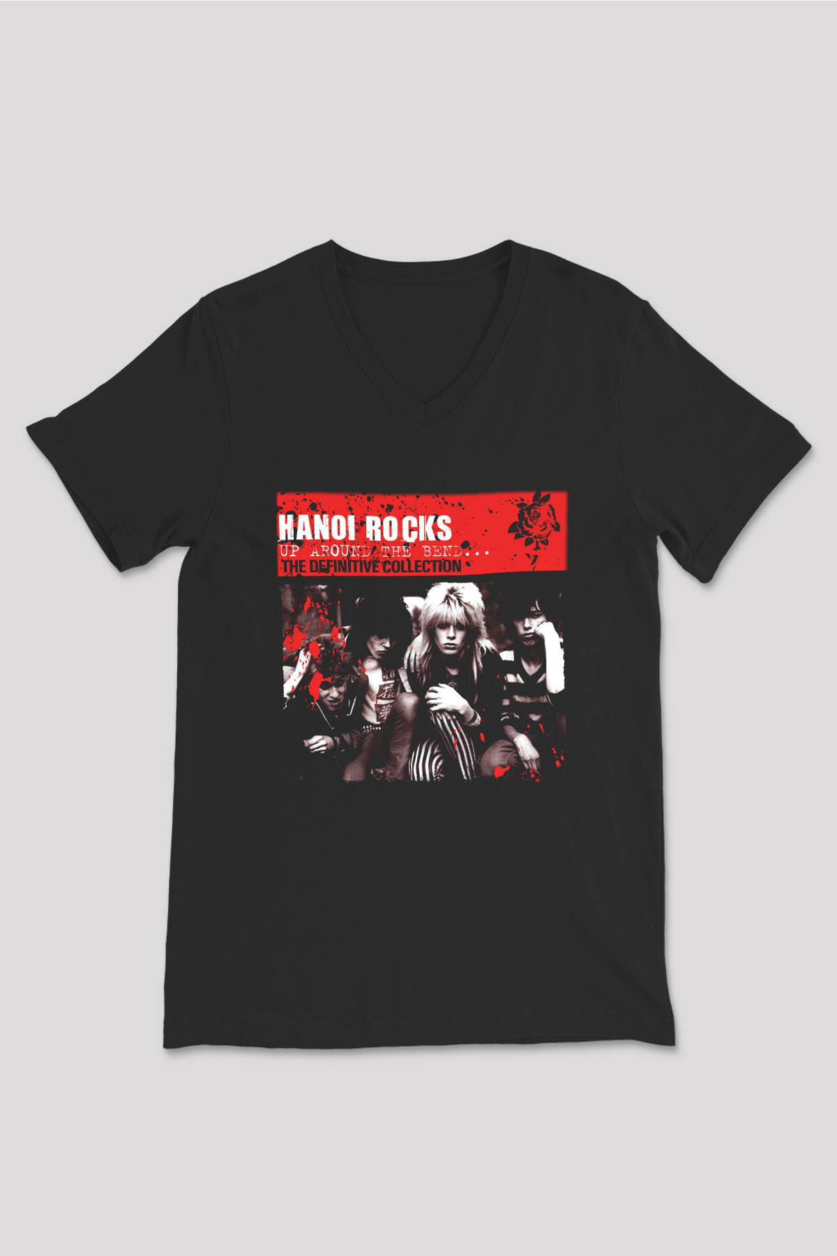 Hanoi Rocks Siyah Unisex V Yaka Tişört T-Shirt
