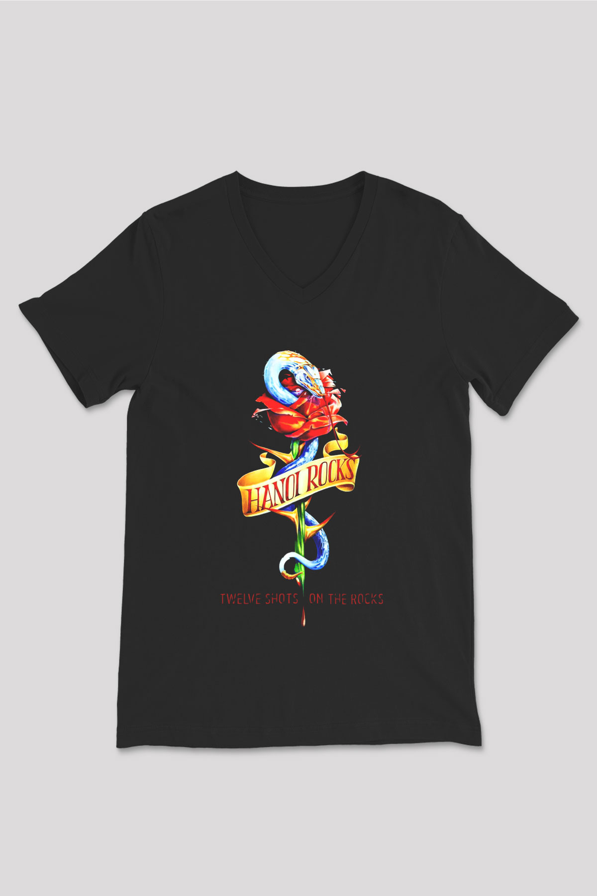 Hanoi Rocks Siyah Unisex V Yaka Tişört T-Shirt