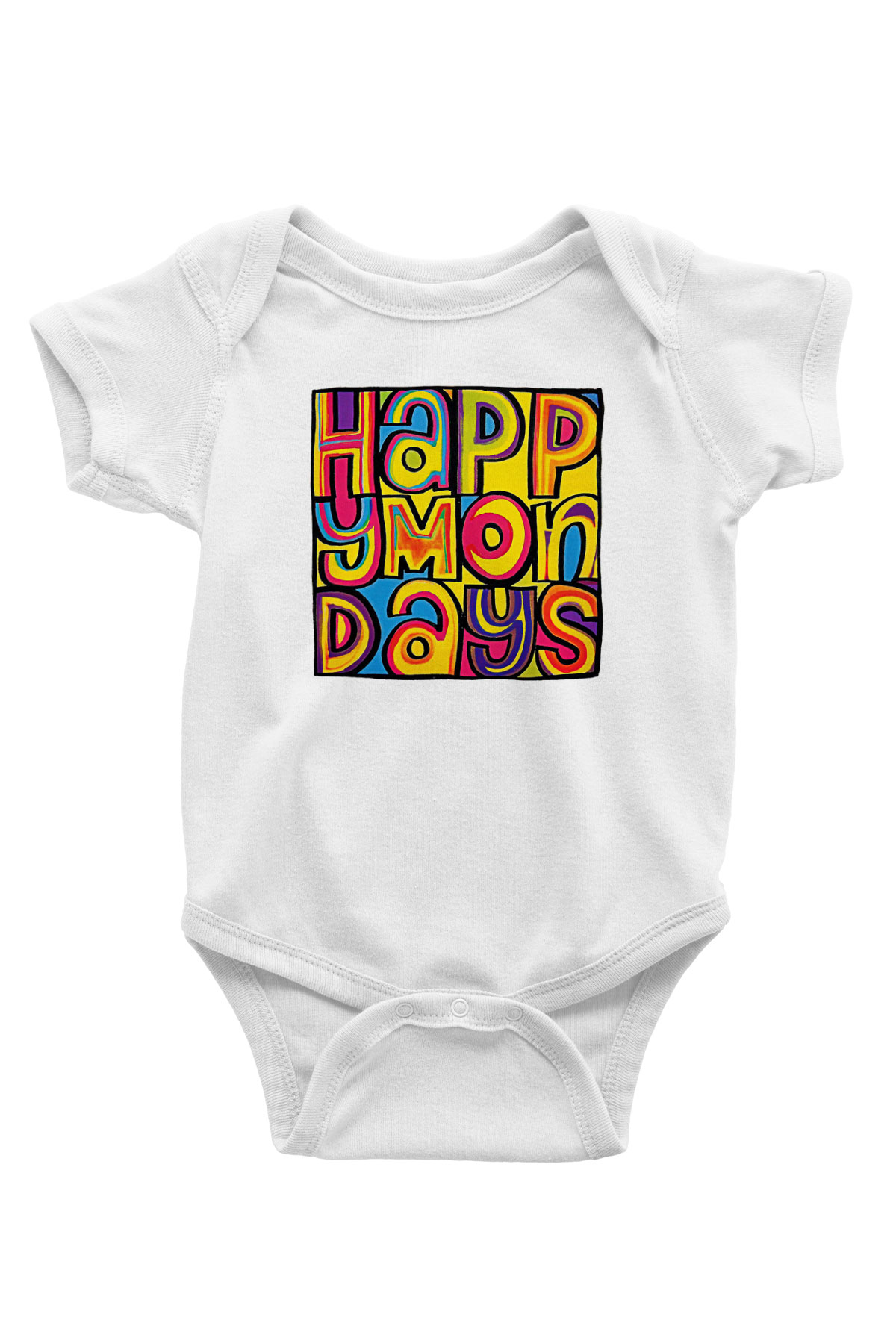 Happy Mondays Baskılı Beyaz Unisex Bebek Body - Zıbın