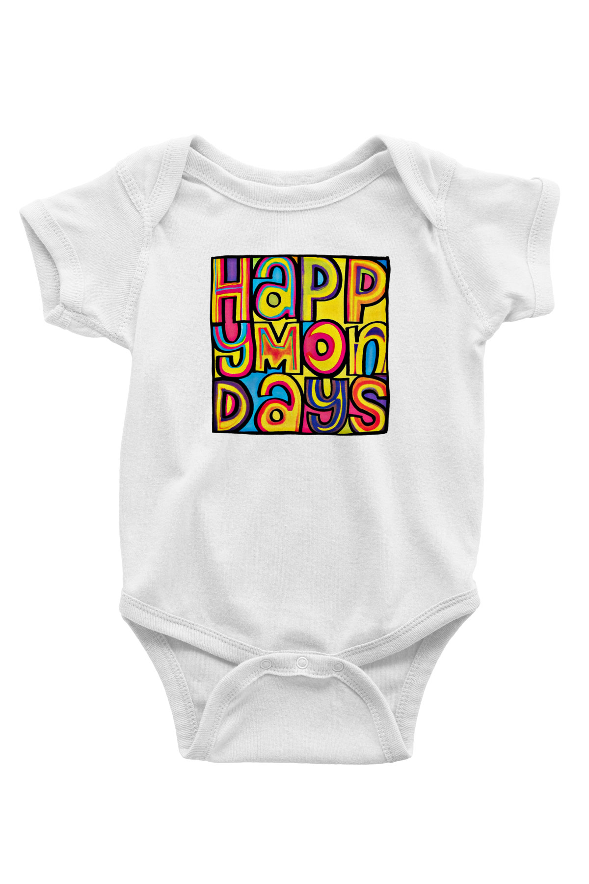 Happy Mondays Baskılı Unisex Beyaz Bebek Body - Zıbın