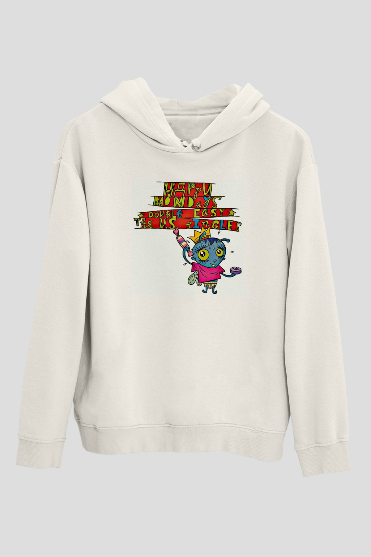 Happy Mondays Baskılı Unisex Beyaz Hoodie