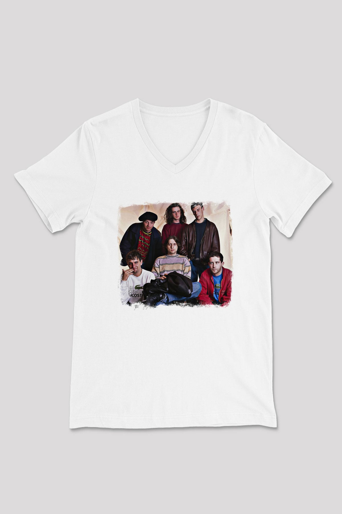 Happy Mondays Baskılı Unisex Beyaz V Yaka Tişört