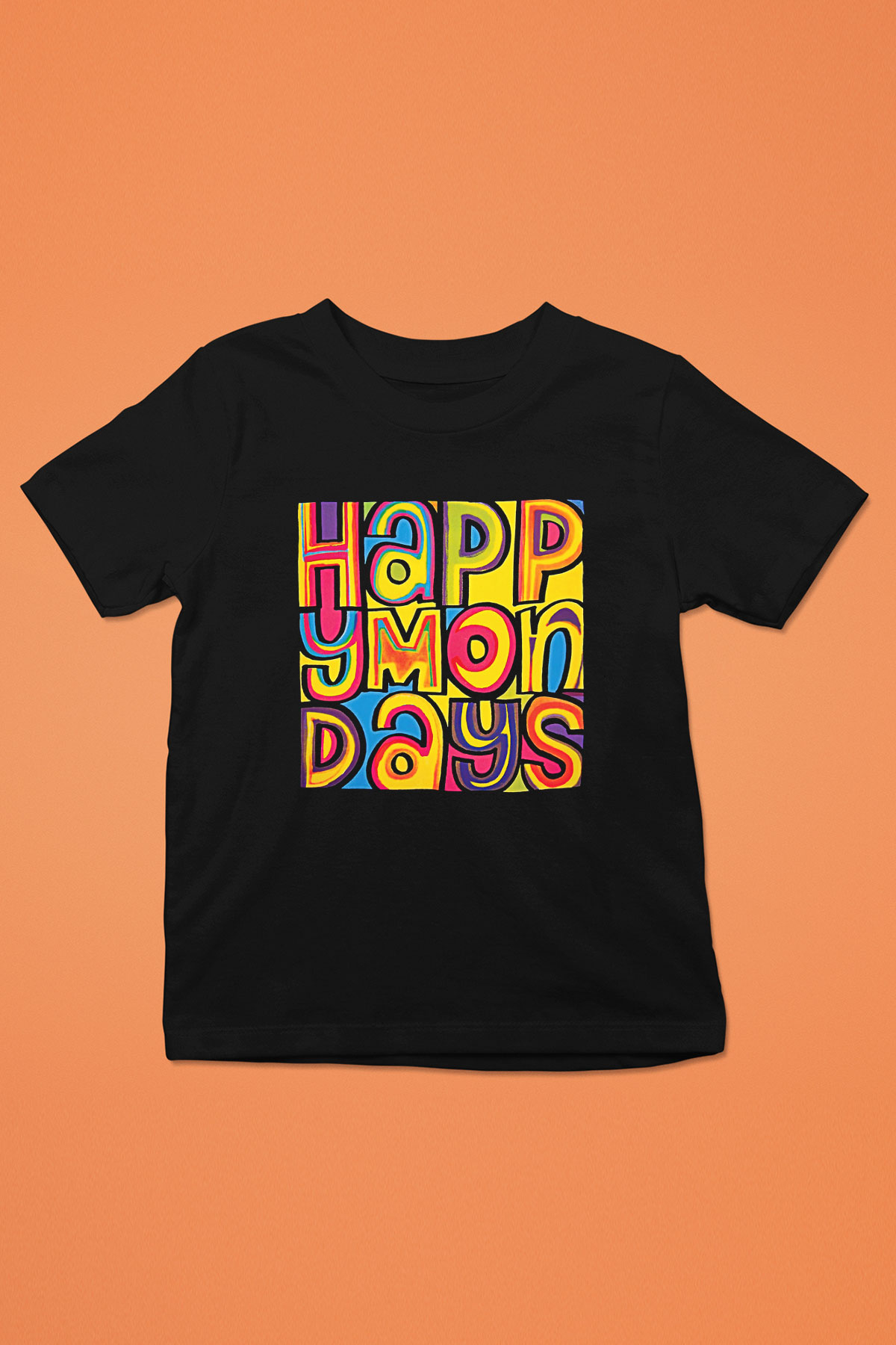Happy Mondays Baskılı Unisex Siyah Çocuk Tişört - Tshirt