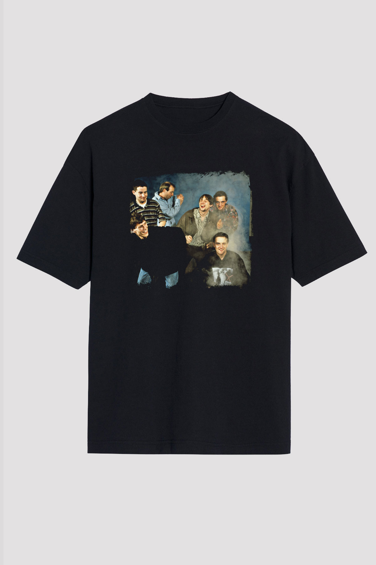 Happy Mondays Baskılı Unisex Siyah Oversize Tişört