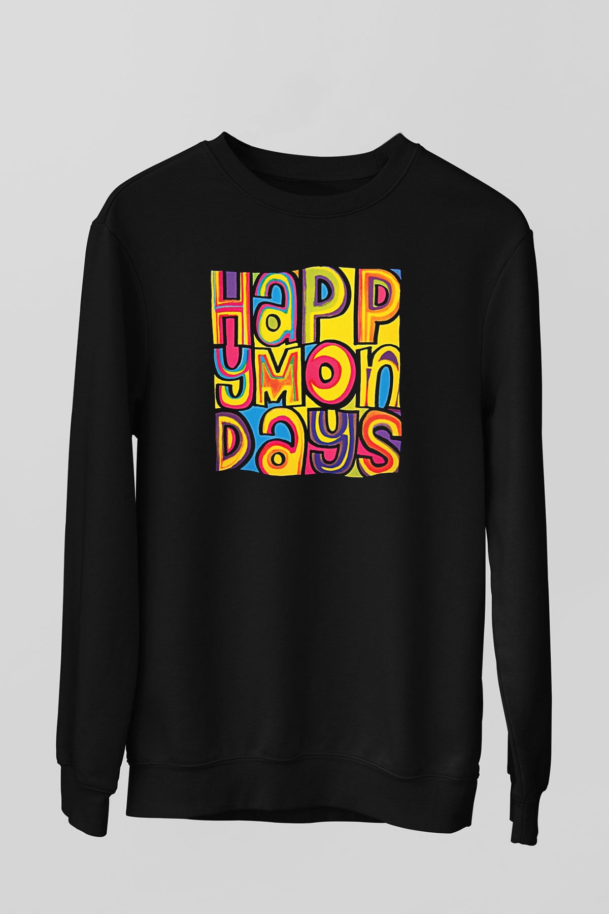 Happy Mondays Baskılı Unisex Siyah Sweatshirt