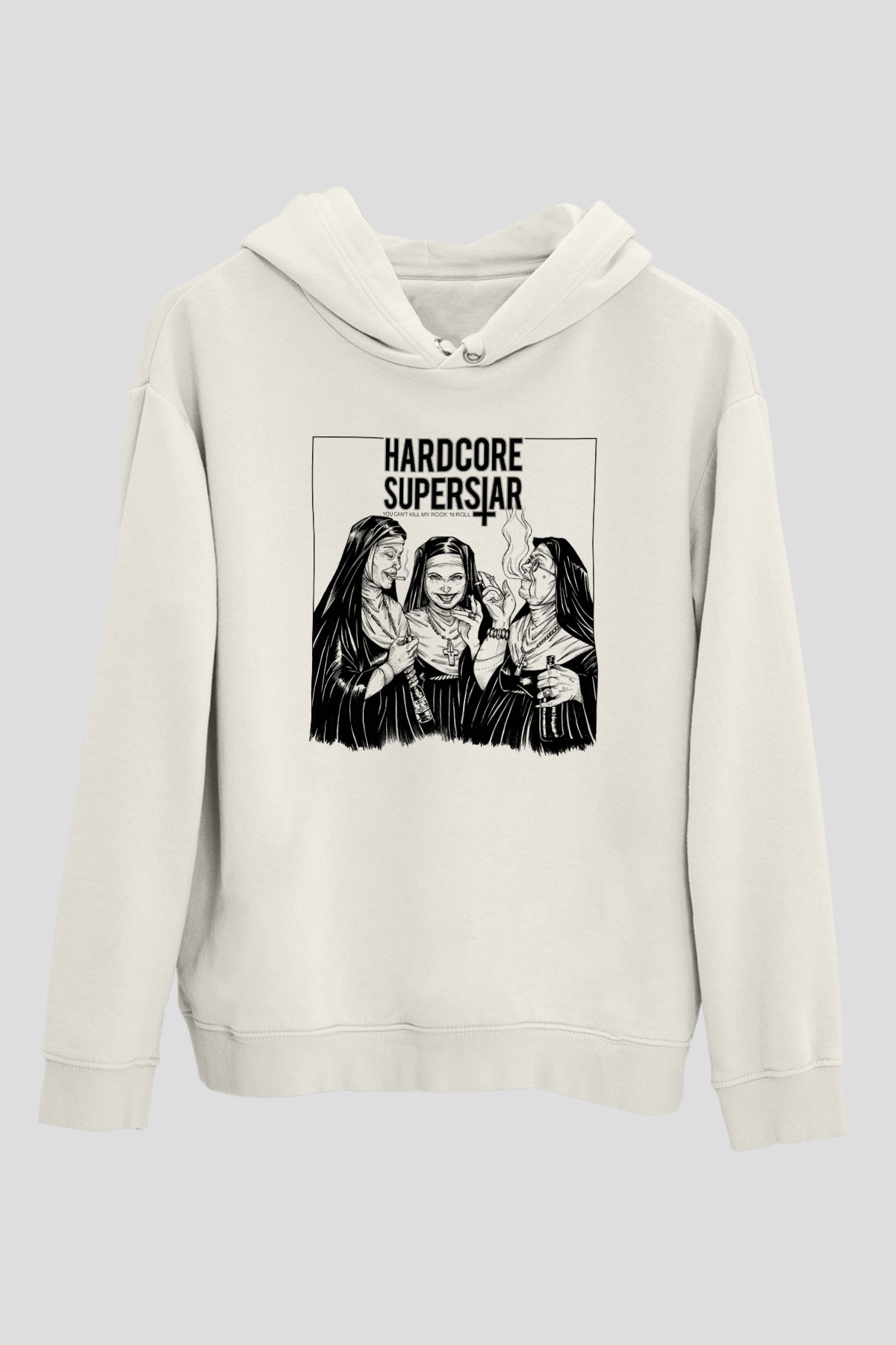 Hardcore Superstar Beyaz Unisex Kapşonlu Sweatshirt