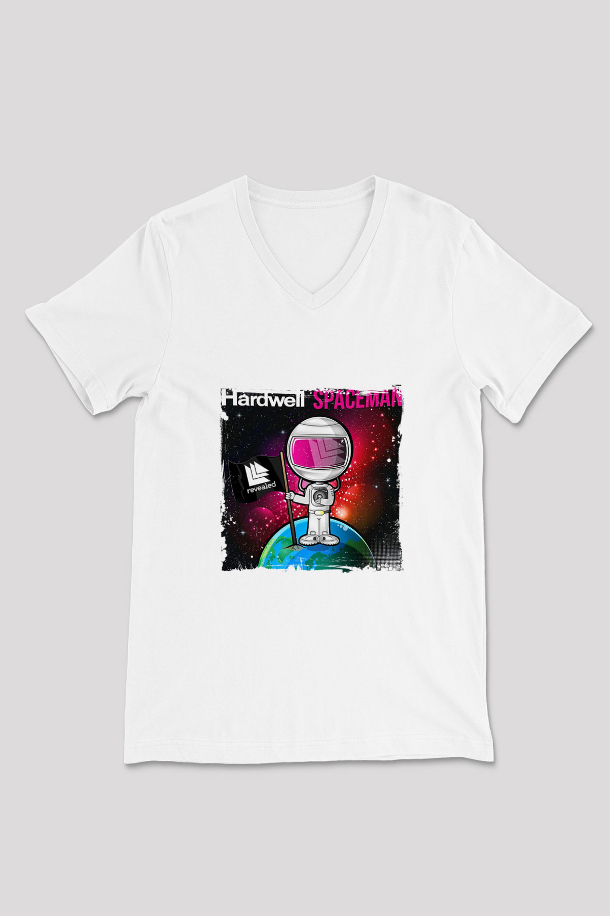 Hardwell Baskılı Beyaz V Yaka Unisex Tişört