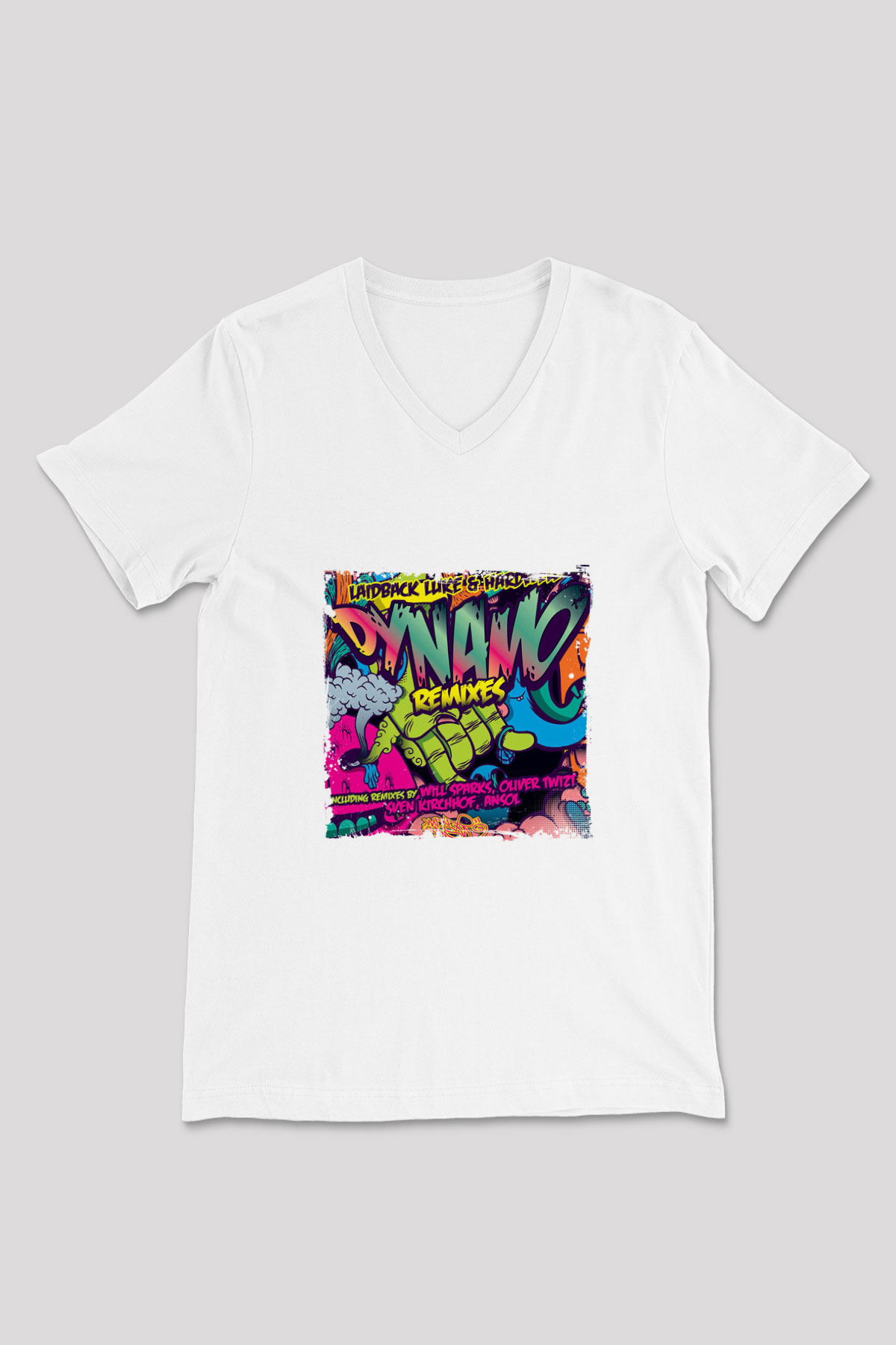 Hardwell Baskılı Beyaz V Yaka Unisex Tişört