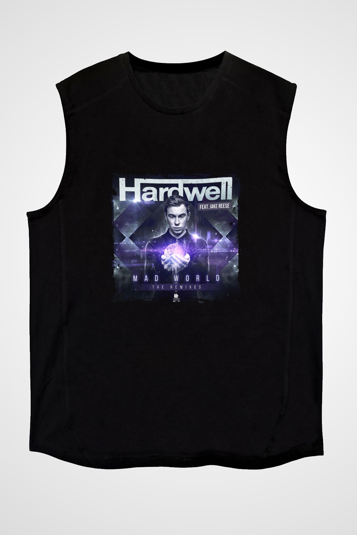 Hardwell Baskılı Unisex Siyah Kolsuz Tişört