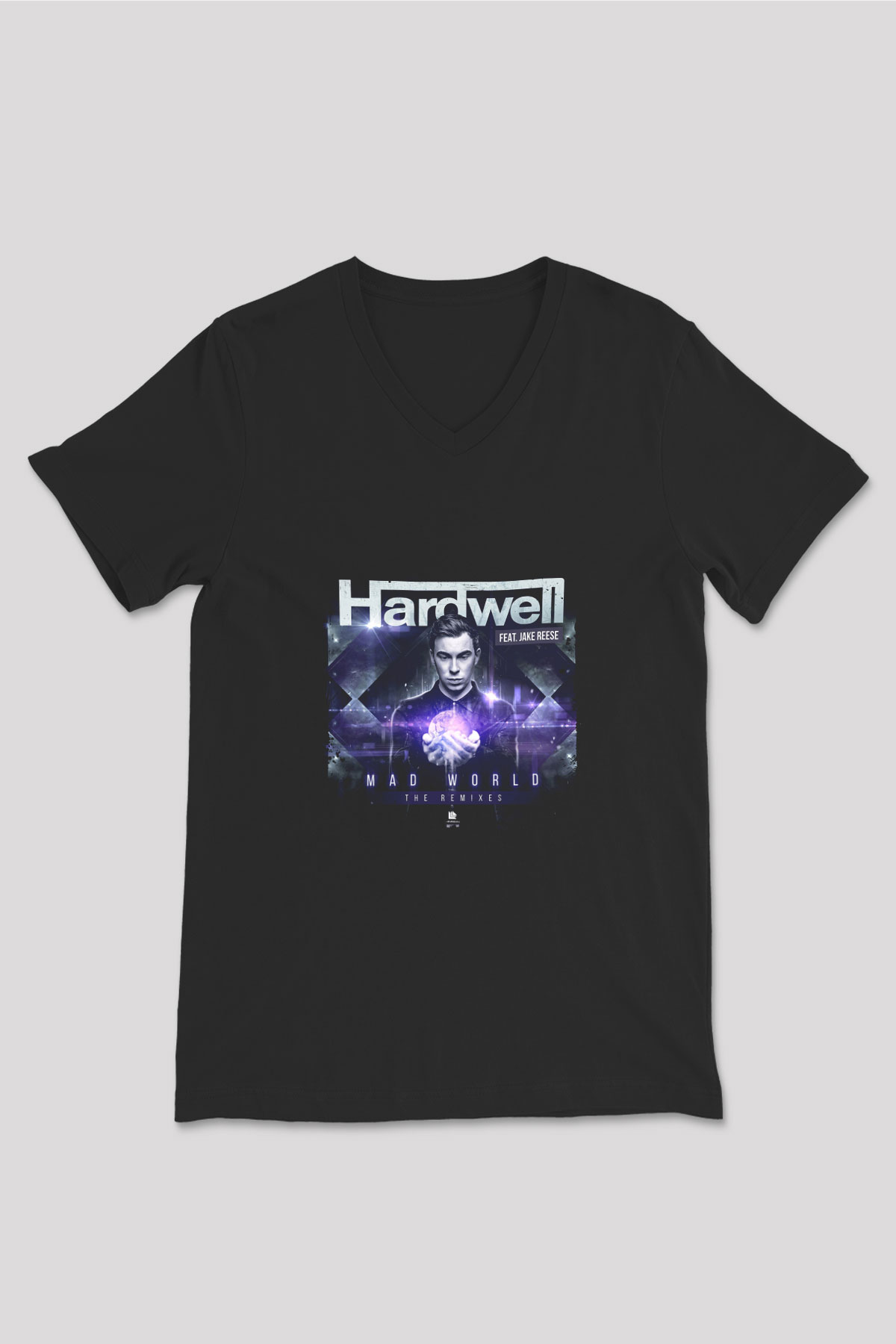 Hardwell Baskılı Unisex Siyah V Yaka Tişört