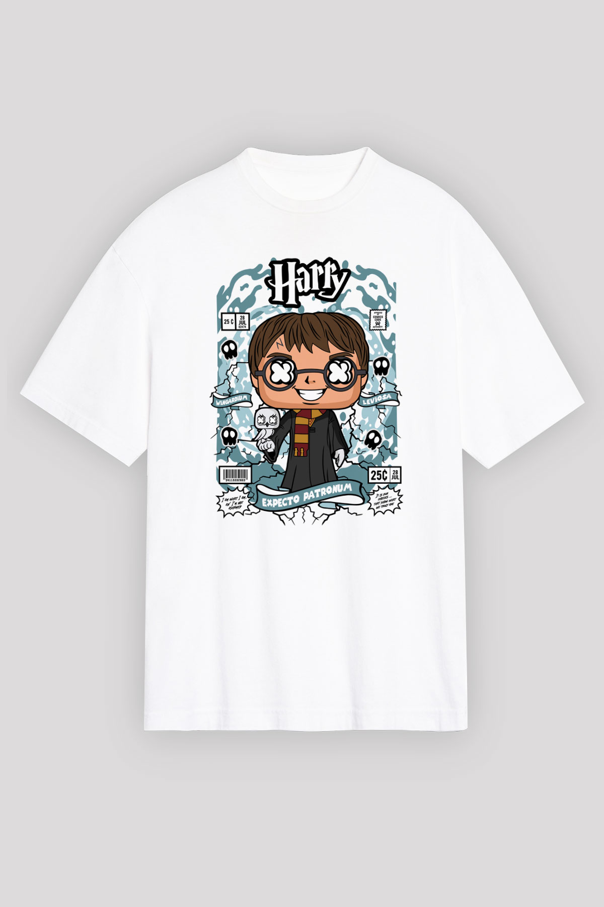 Harry Baskılı Unisex Beyaz Oversize Tişört