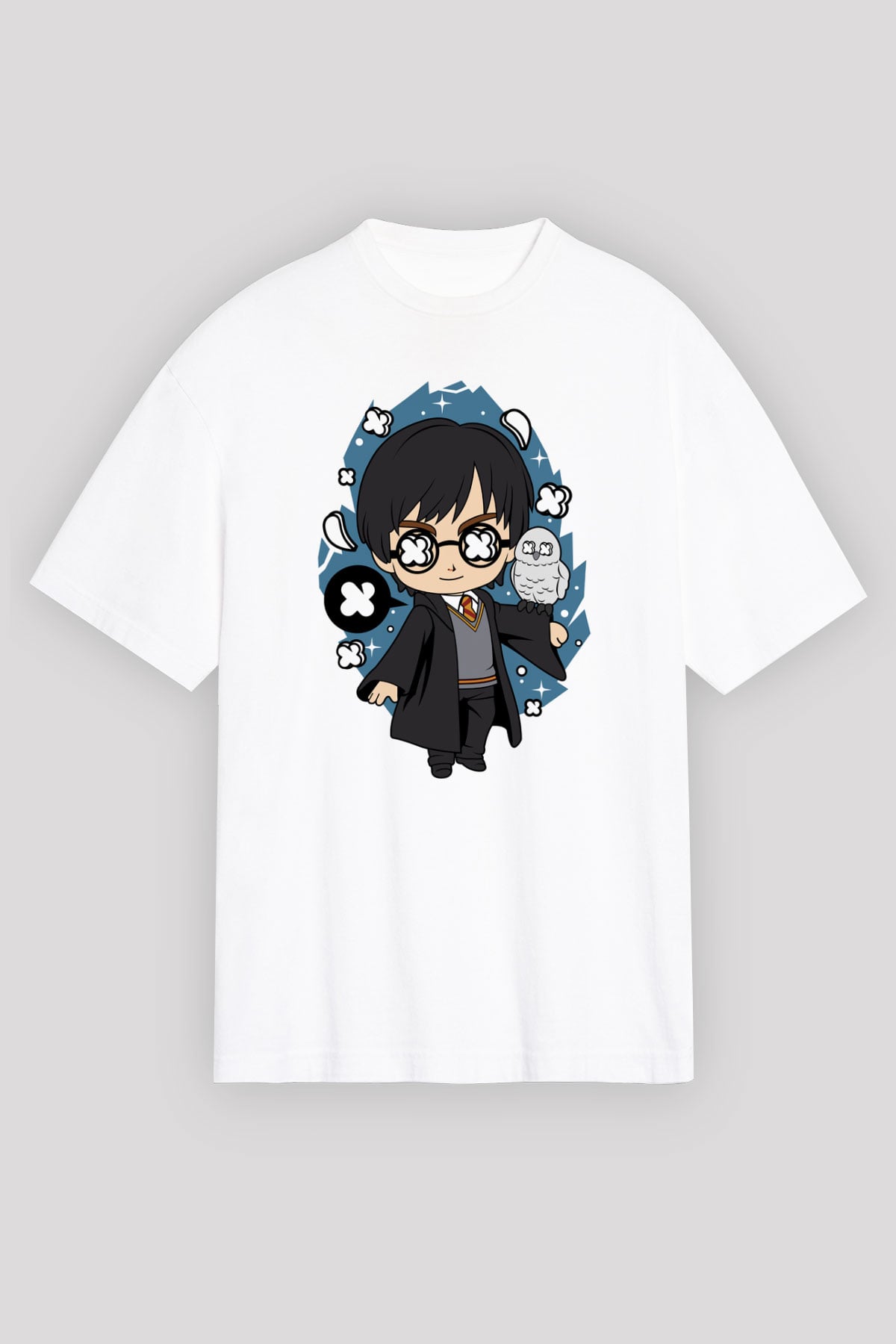 Harry Baskılı Unisex Beyaz Oversize Tişört