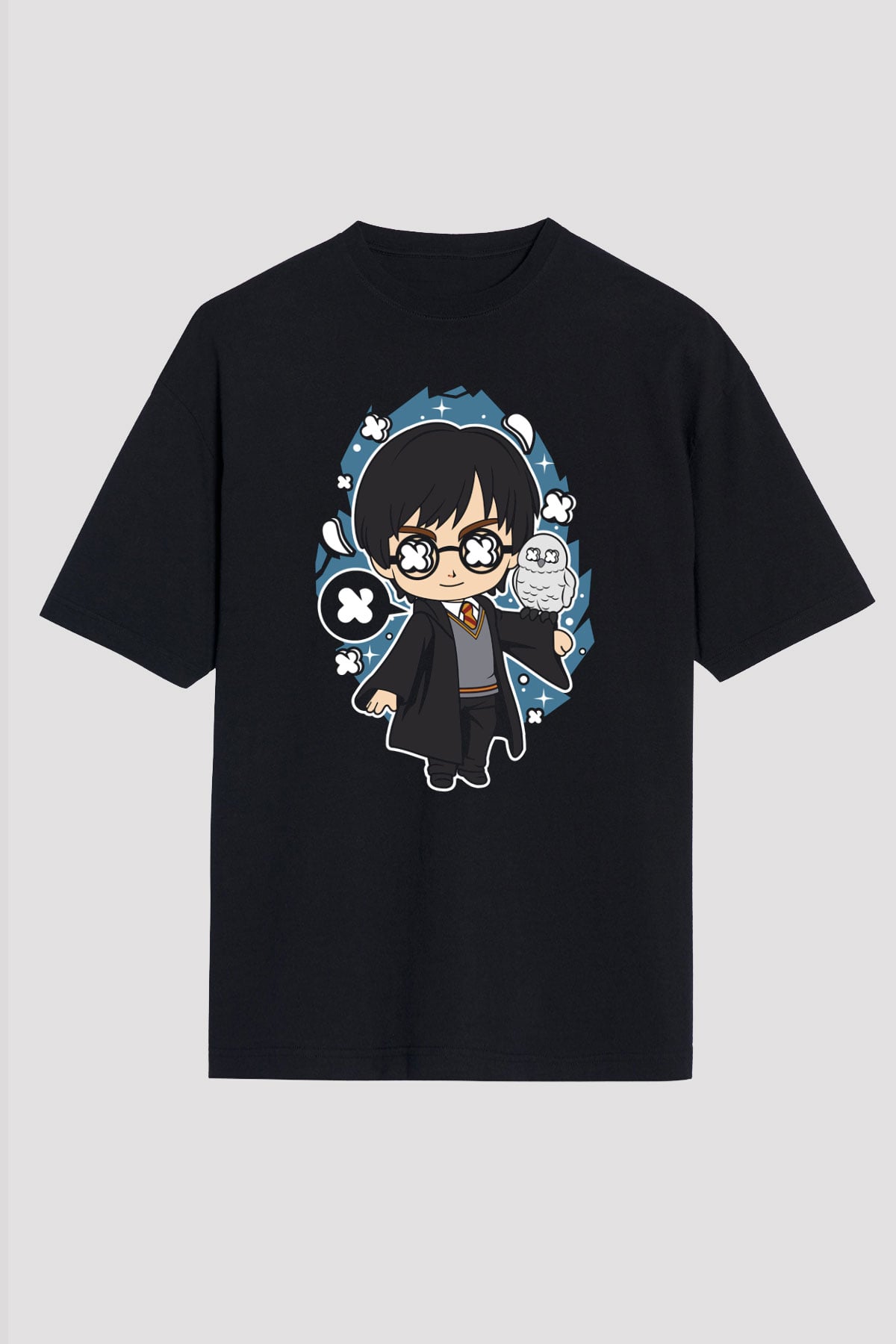 Harry Baskılı Unisex Siyah Oversize Tişört