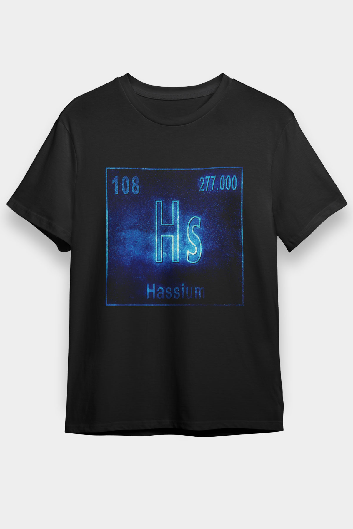 Hassiyum Atom Numarası Baskılı Unisex Siyah Tişört