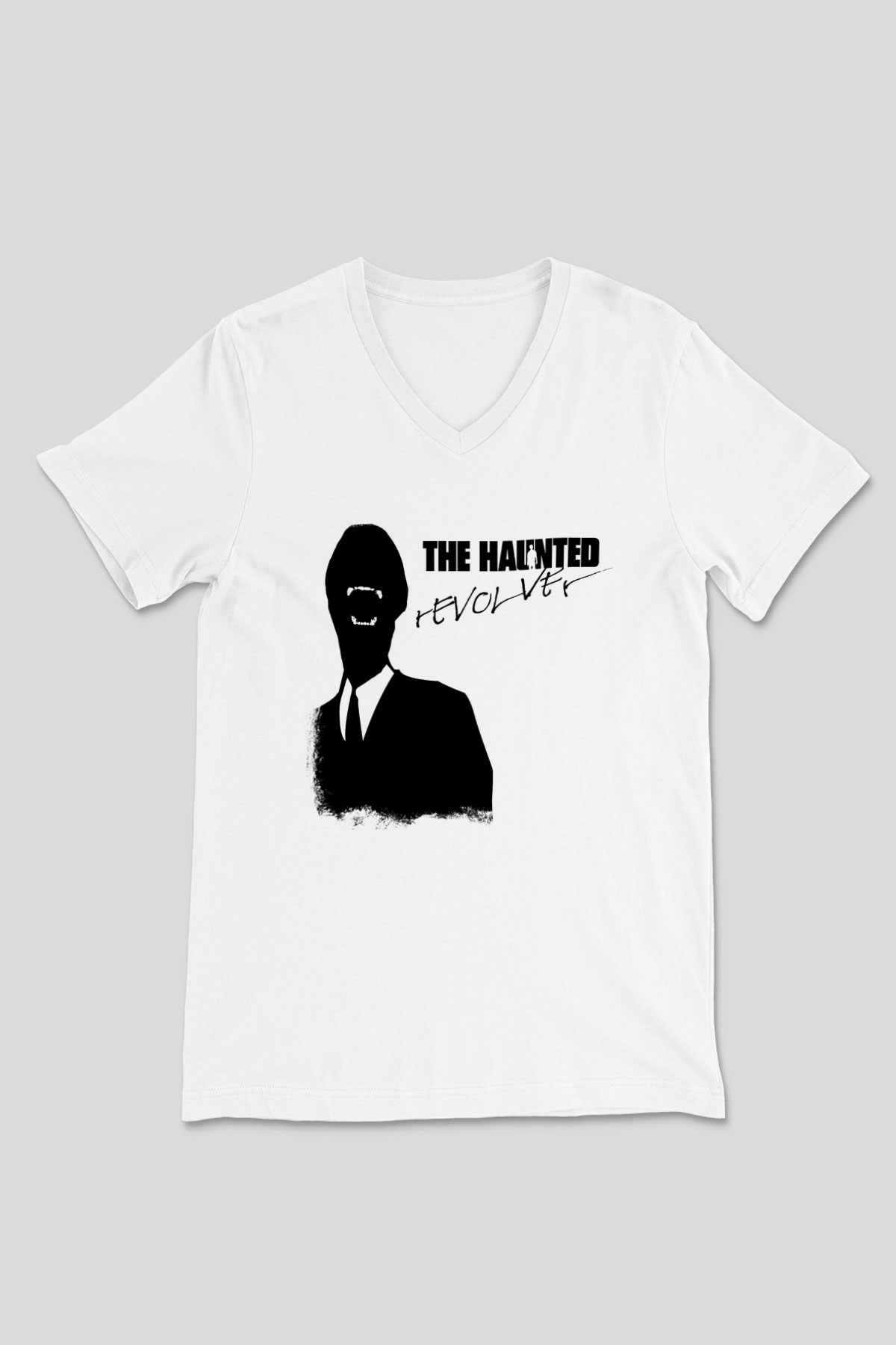 Haunted (The) Baskılı Unisex Beyaz V Yaka Tişört