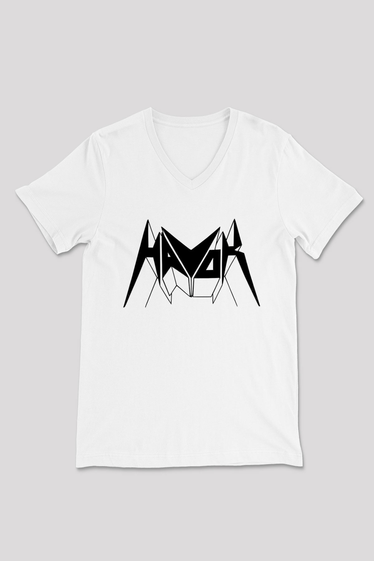Havok Baskılı Beyaz Unisex V Yaka Tişört - Tshirt