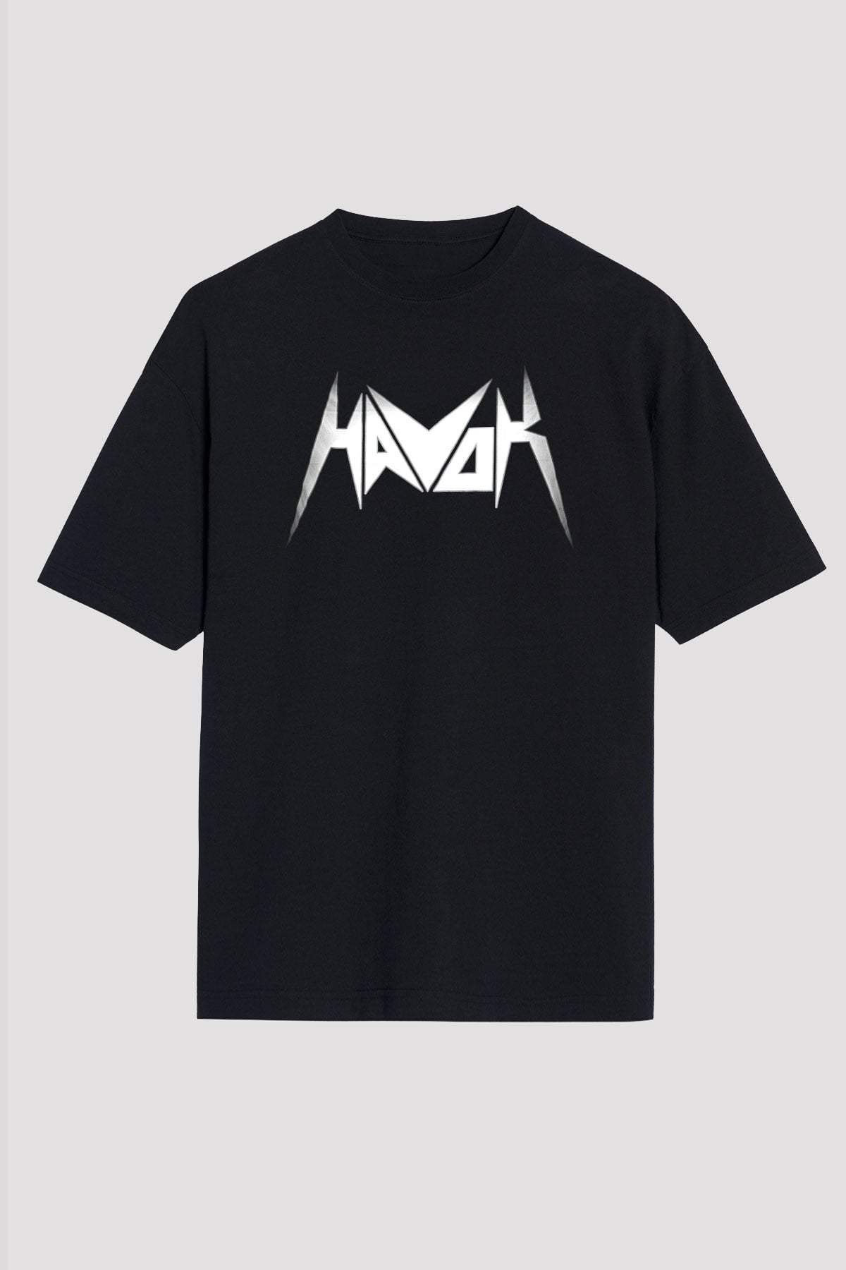 Havok Baskılı Unisex Siyah Oversize Tişört - Tshirt