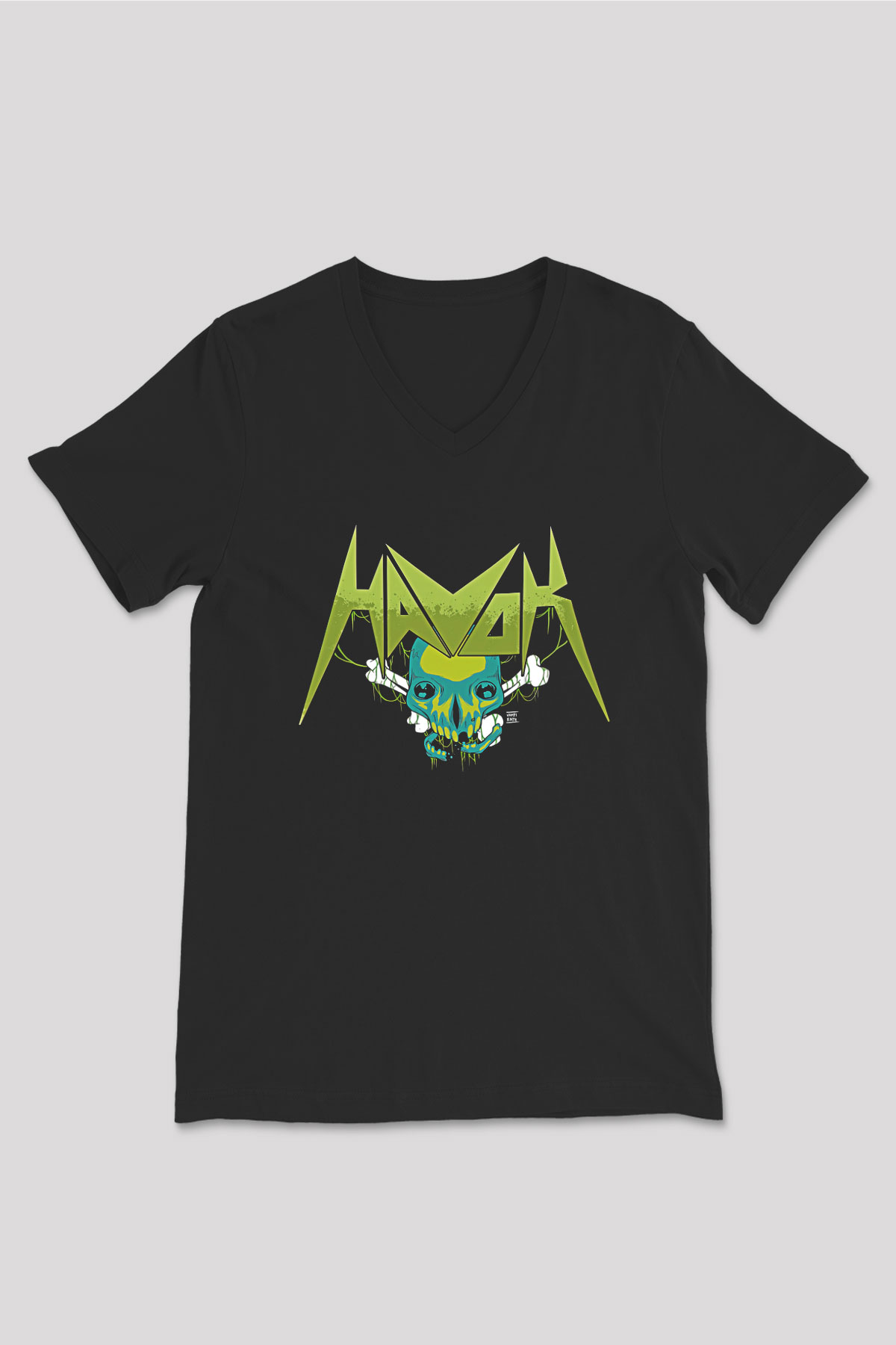 Havok Baskılı Unisex Siyah V Yaka Tişört - Tshirt
