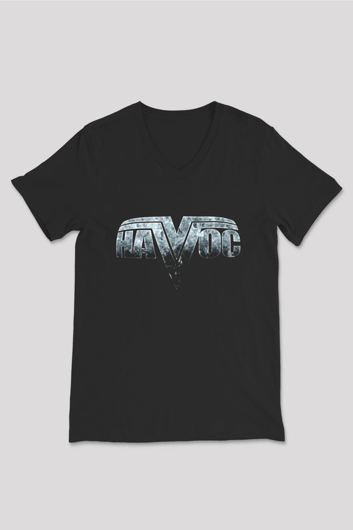 Havok Baskılı Unisex Siyah V Yaka Tişört - Tshirt