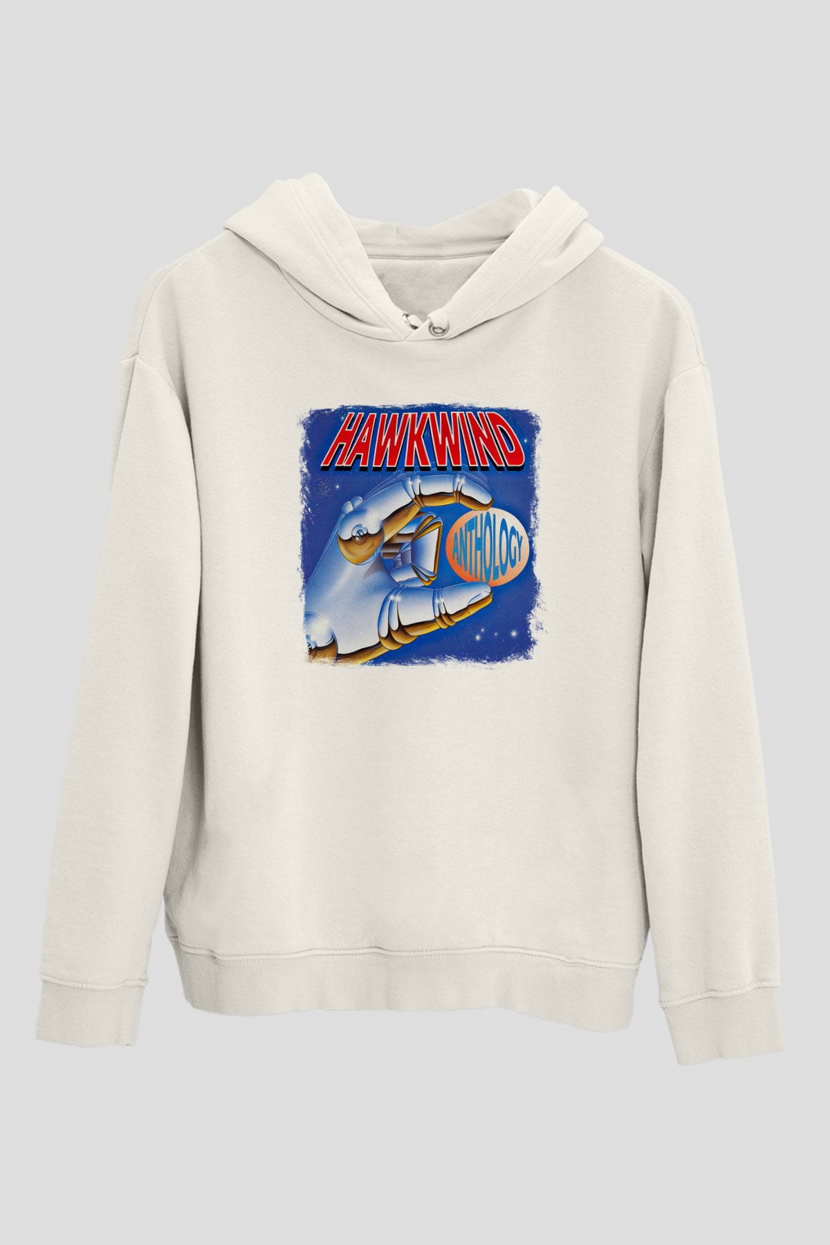 Hawkwind Baskılı Unisex Beyaz Hoodie