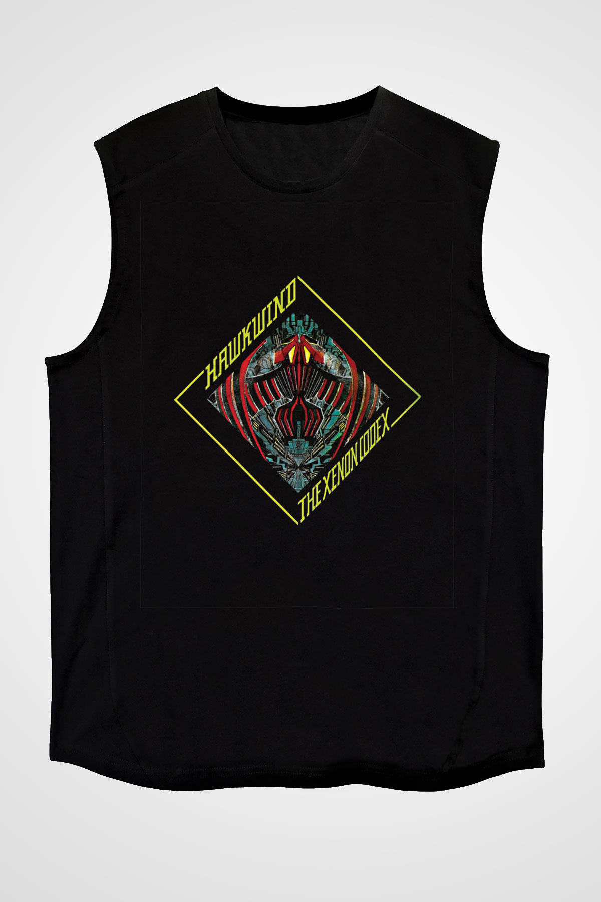 Hawkwind Baskılı Unisex Siyah Kolsuz Tişört