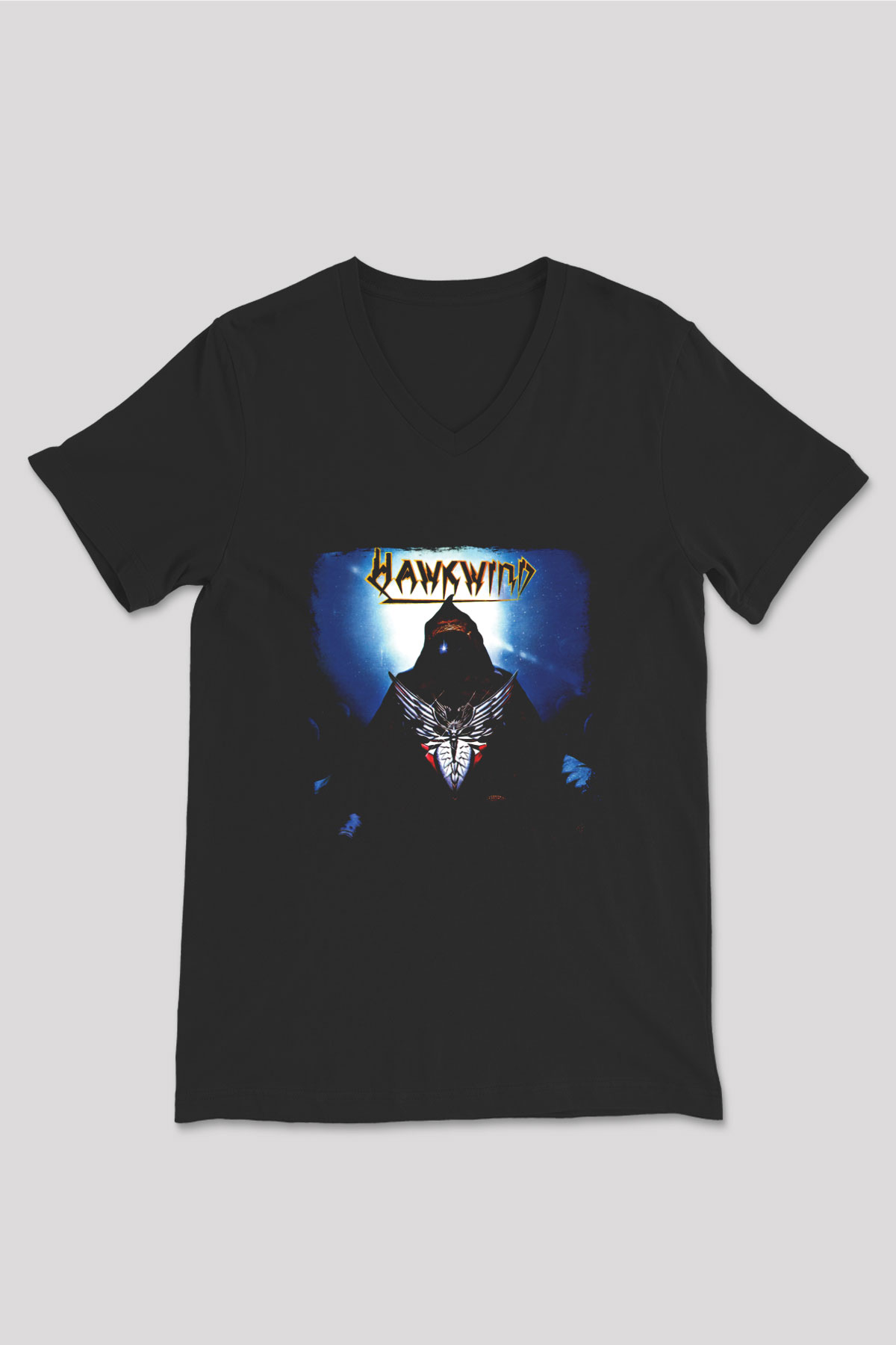 Hawkwind Baskılı Unisex Siyah V Yaka Tişört