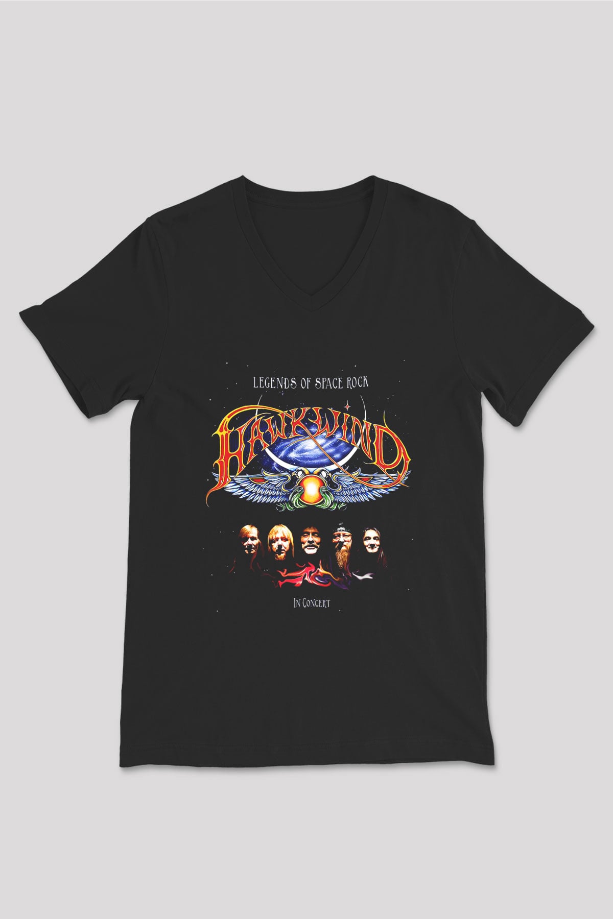 Hawkwind Siyah Unisex V Yaka Tişört T-Shirt