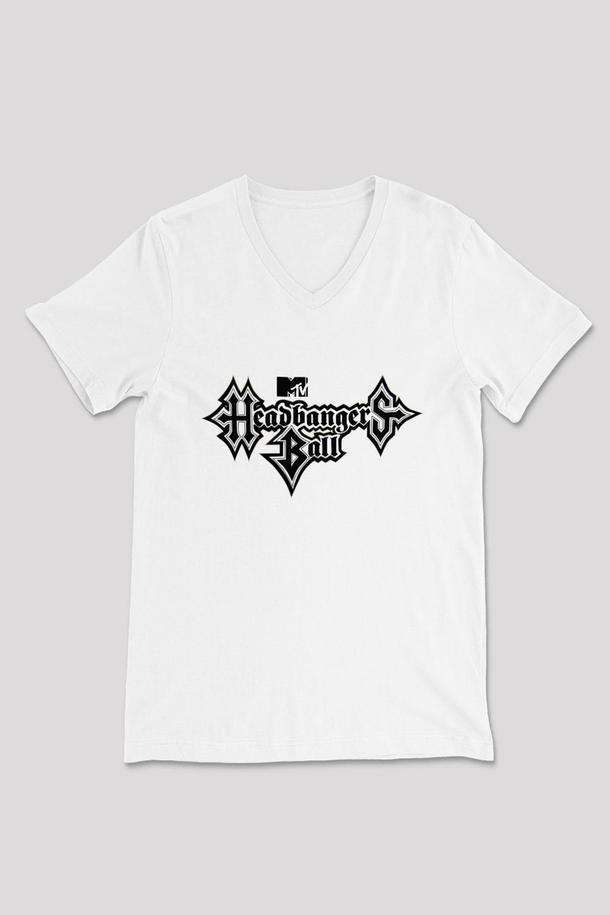 Headbangers Ball Beyaz Unisex V Yaka Tişört T-Shirt