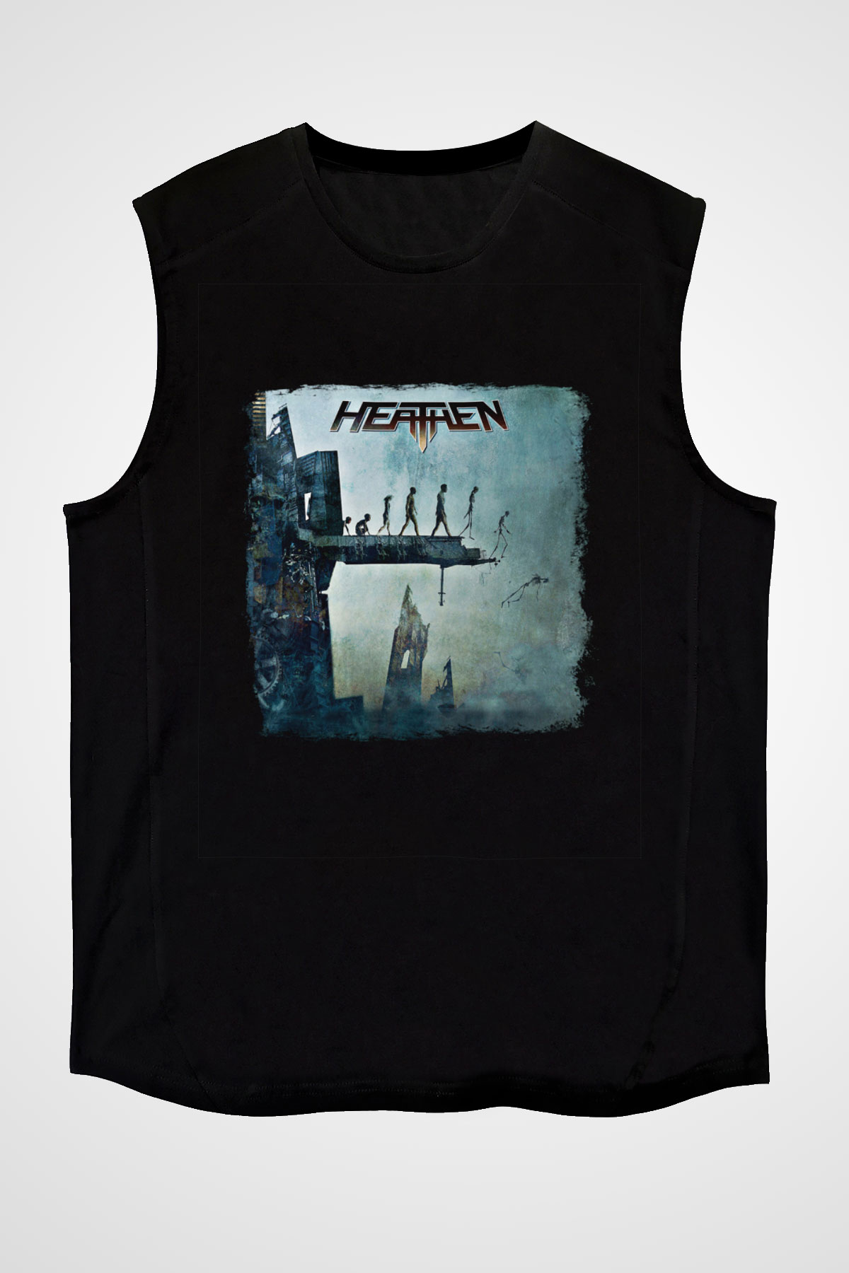 Heathen Baskılı Unisex Siyah Kolsuz Tişört