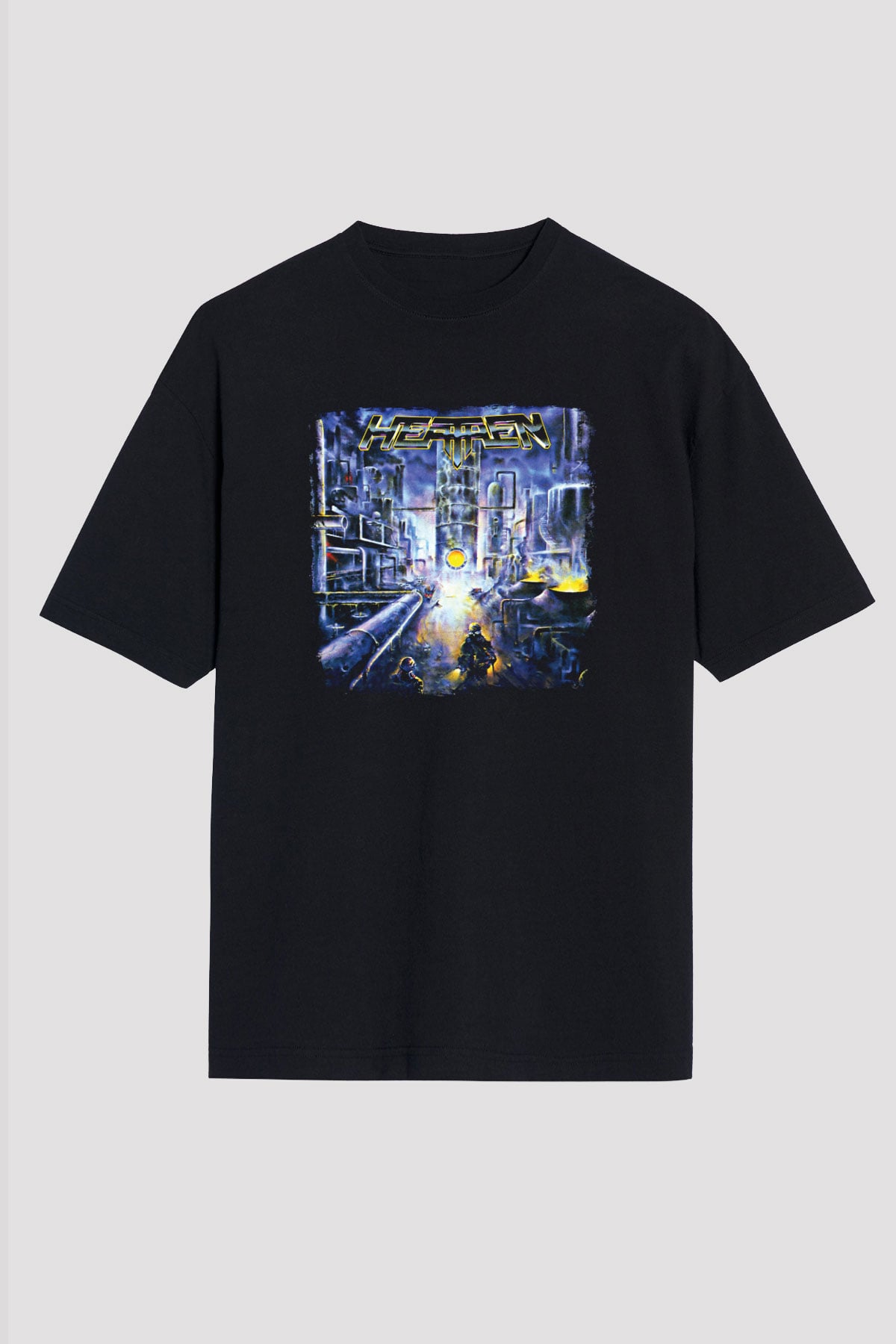 Heathen Baskılı Unisex Siyah Oversize Tişört